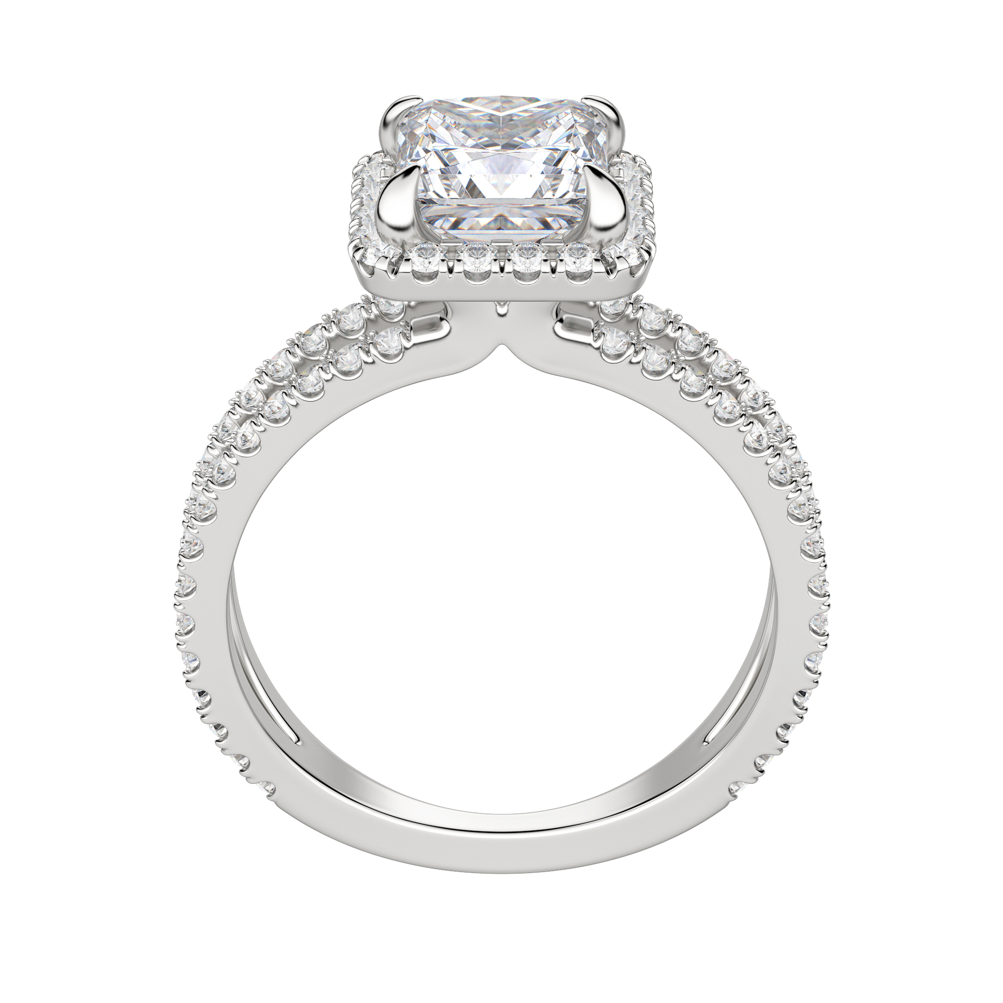 Duet Halo Princess Cut Engagement Ring, Hover, 18K White Gold, Platinum, 