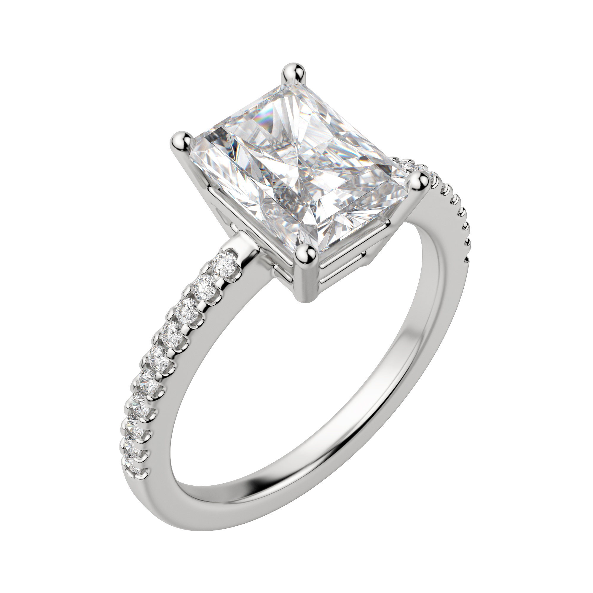 Eave Accented Radiant Cut Engagement Ring, 18K White Gold, Platinum, Default