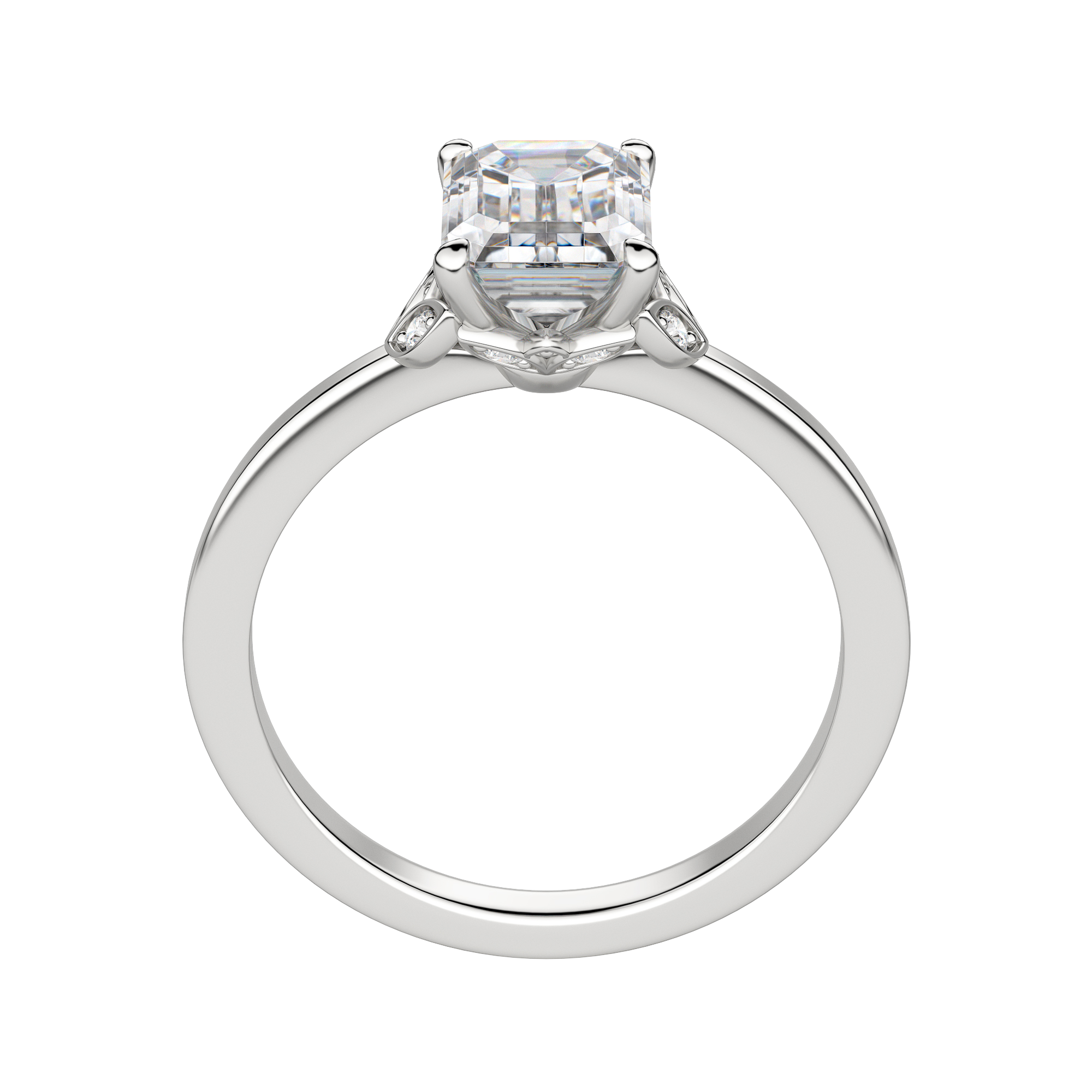 Eden Emerald Cut Engagement Ring, 18K White Gold, Platinum, Hover, 