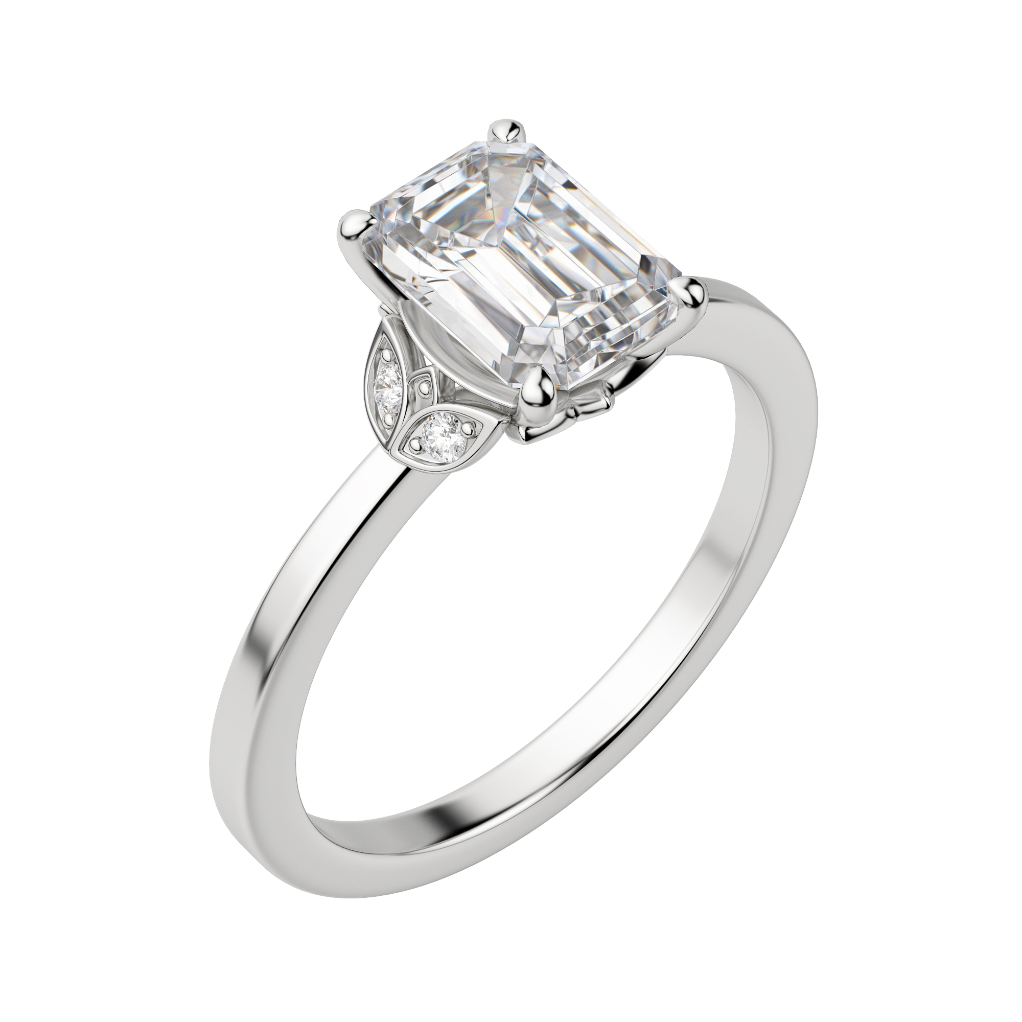 Eden Emerald Cut Engagement Ring, Default, 18K White Gold, Platinum,\r
