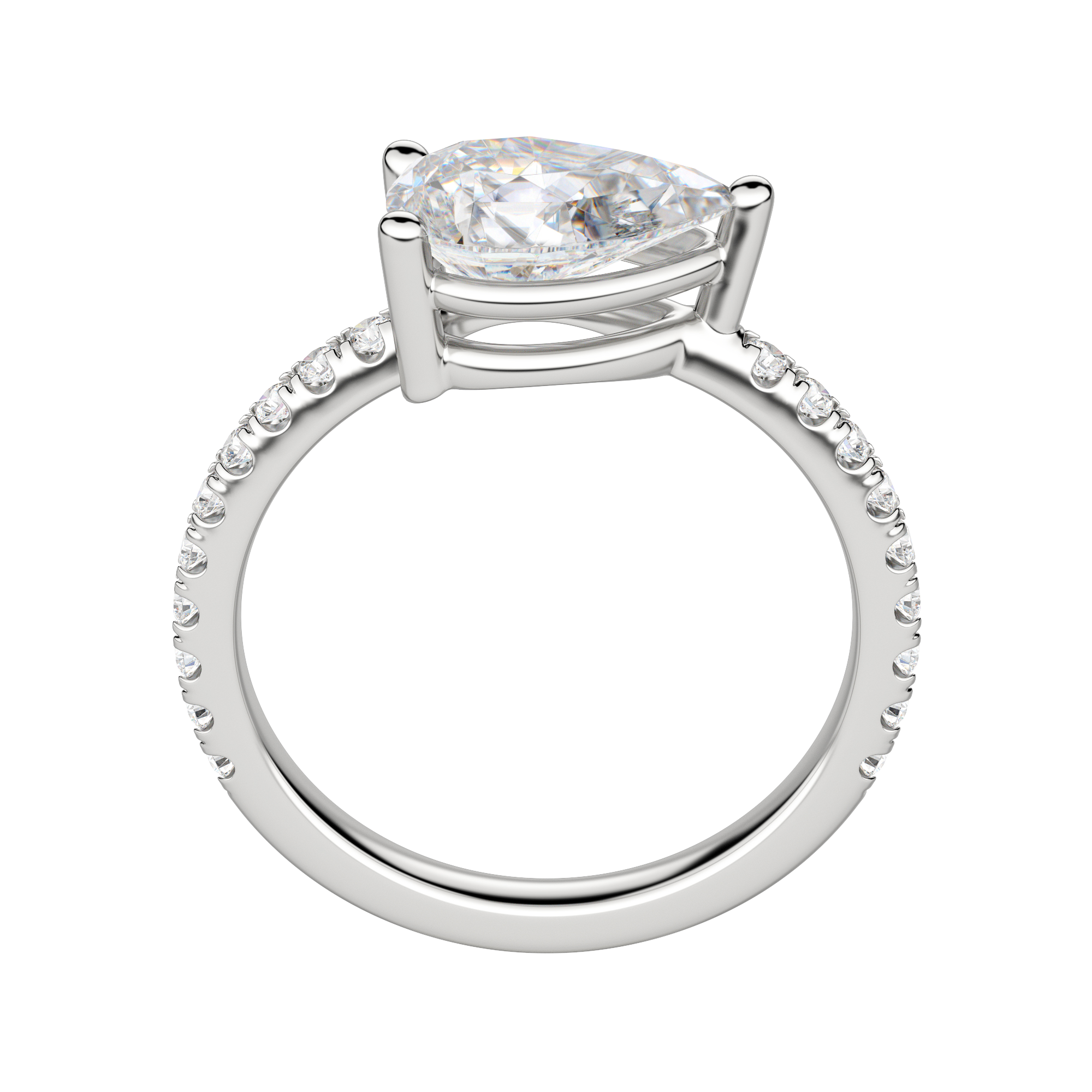 Edgy Basket Accented Pear Cut Engagement Ring, Platinum, 18K White Gold, Hover, 