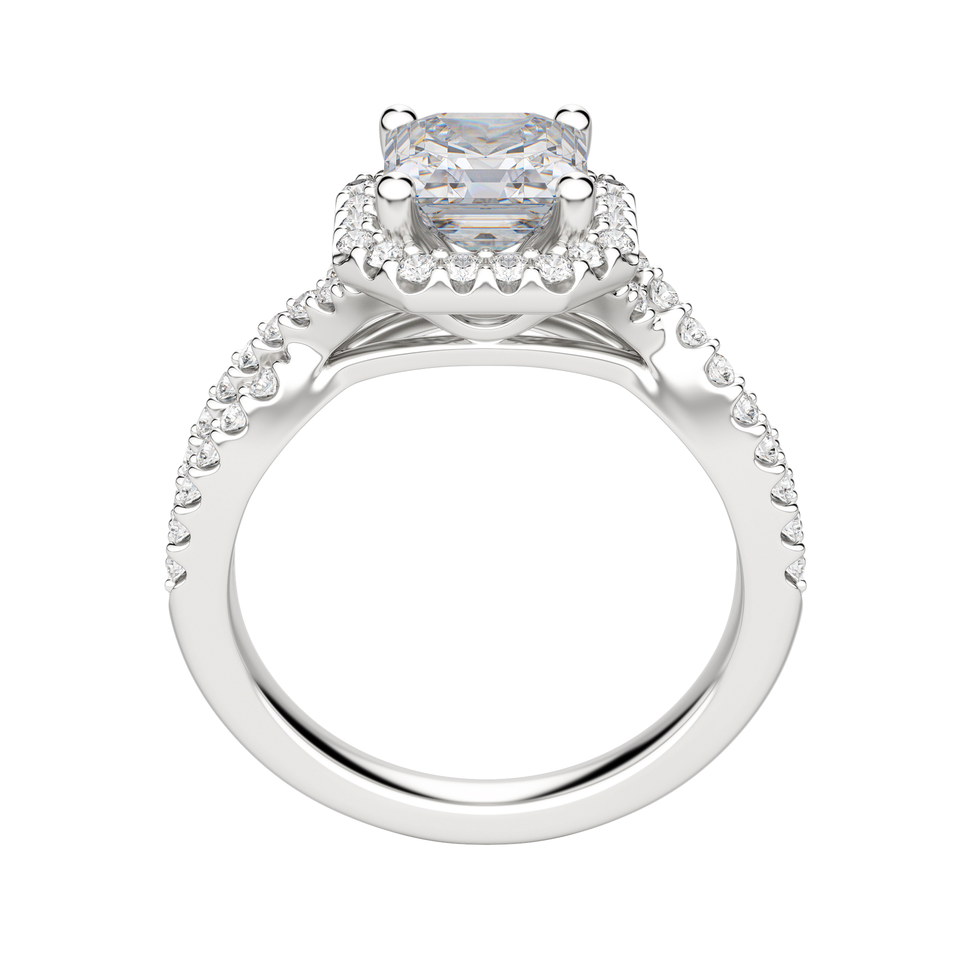Lush Asscher Cut Engagement Ring, 18K White Gold, Platinum, Hover, 