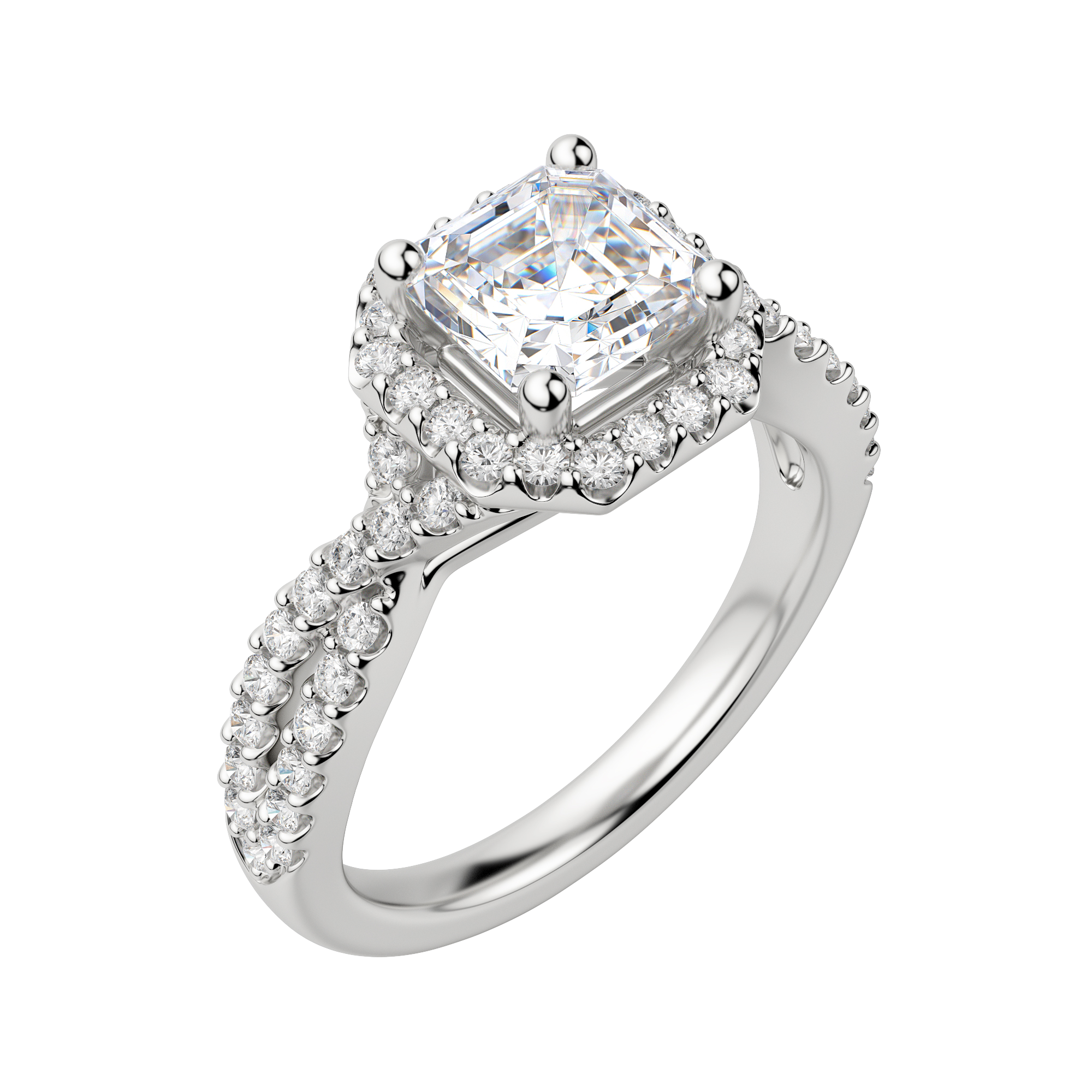 Lush Asscher Cut Engagement Ring, Default, 18K White Gold, Platinum, 