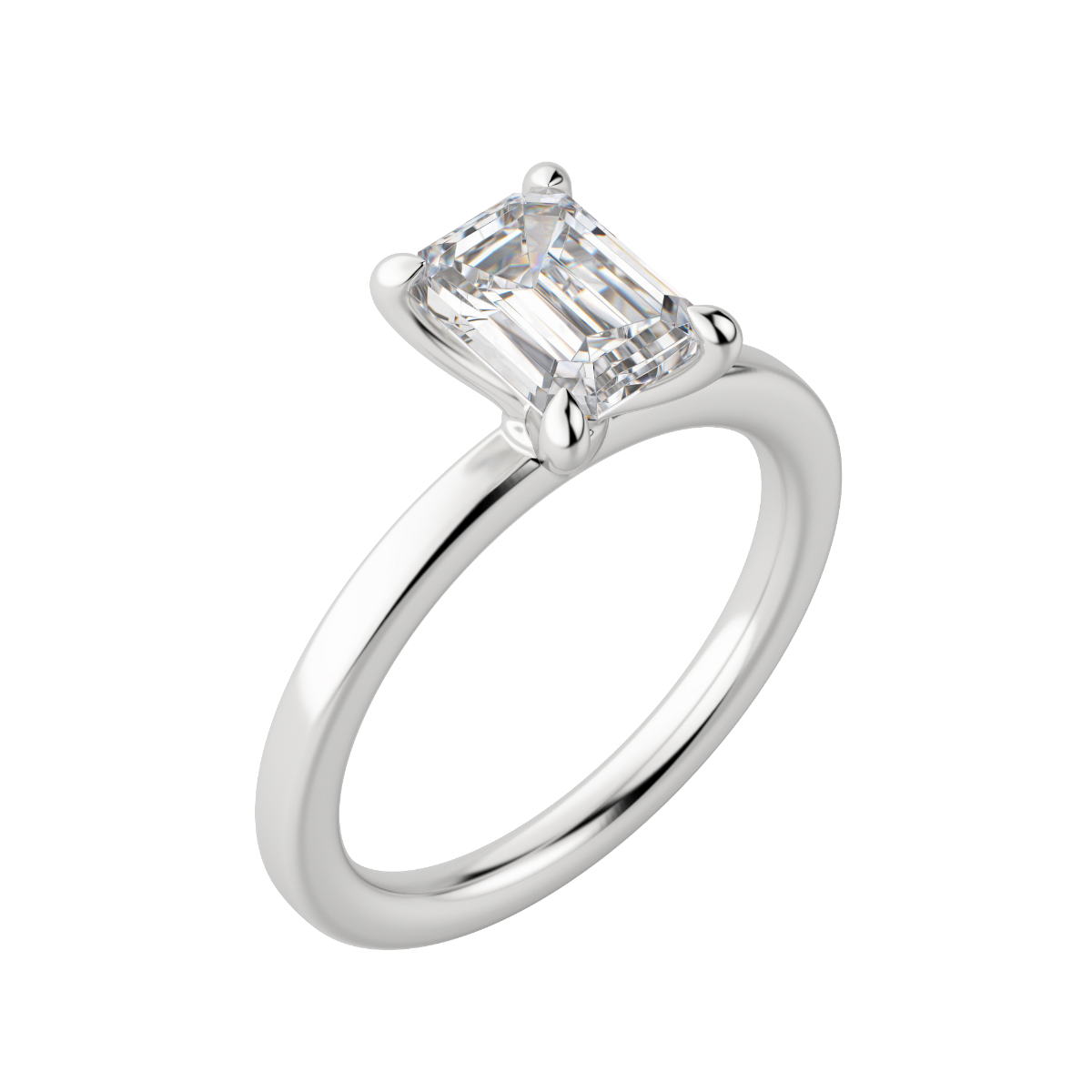 Lyre Classic Emerald Cut Engagement Ring, Default, 18K White Gold, Platinum