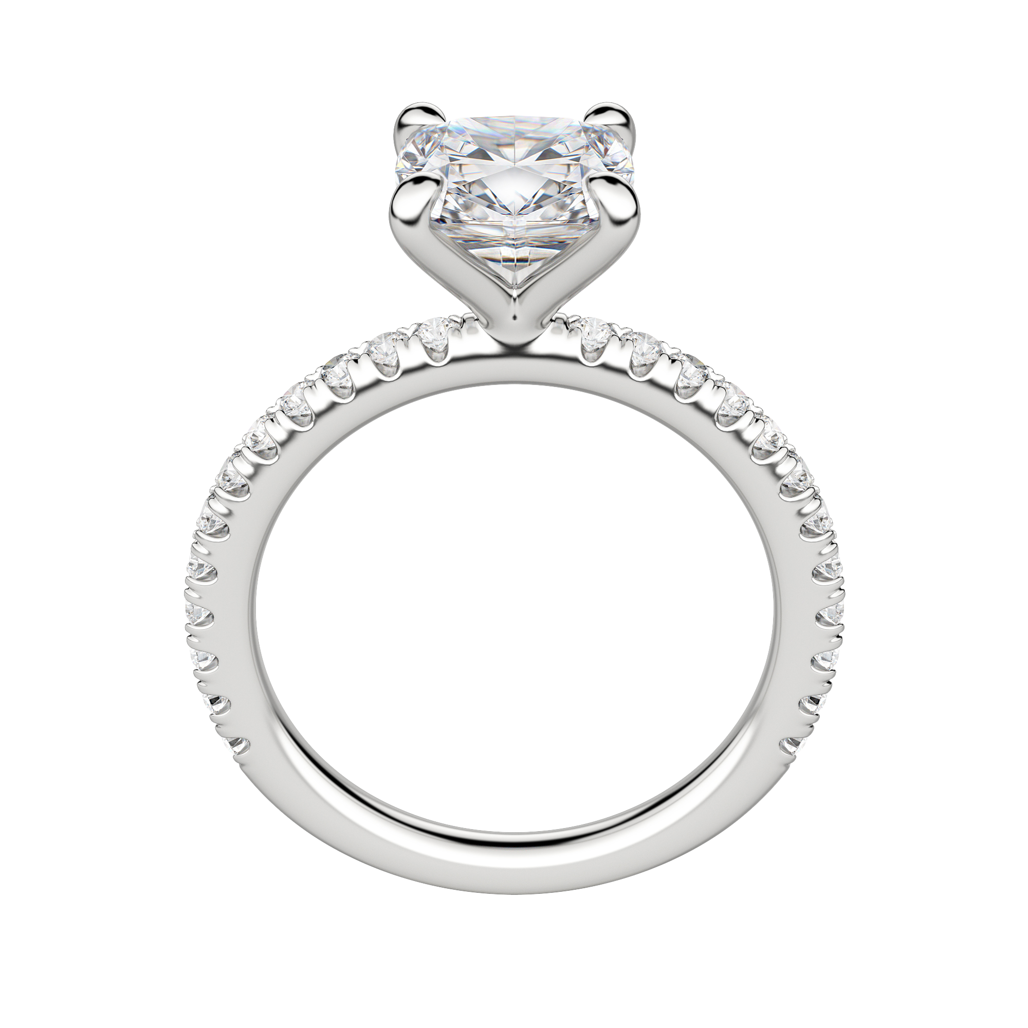 Lyre Accented Cushion Cut Engagement Ring, Hover, 18K White Gold, Platinum, 