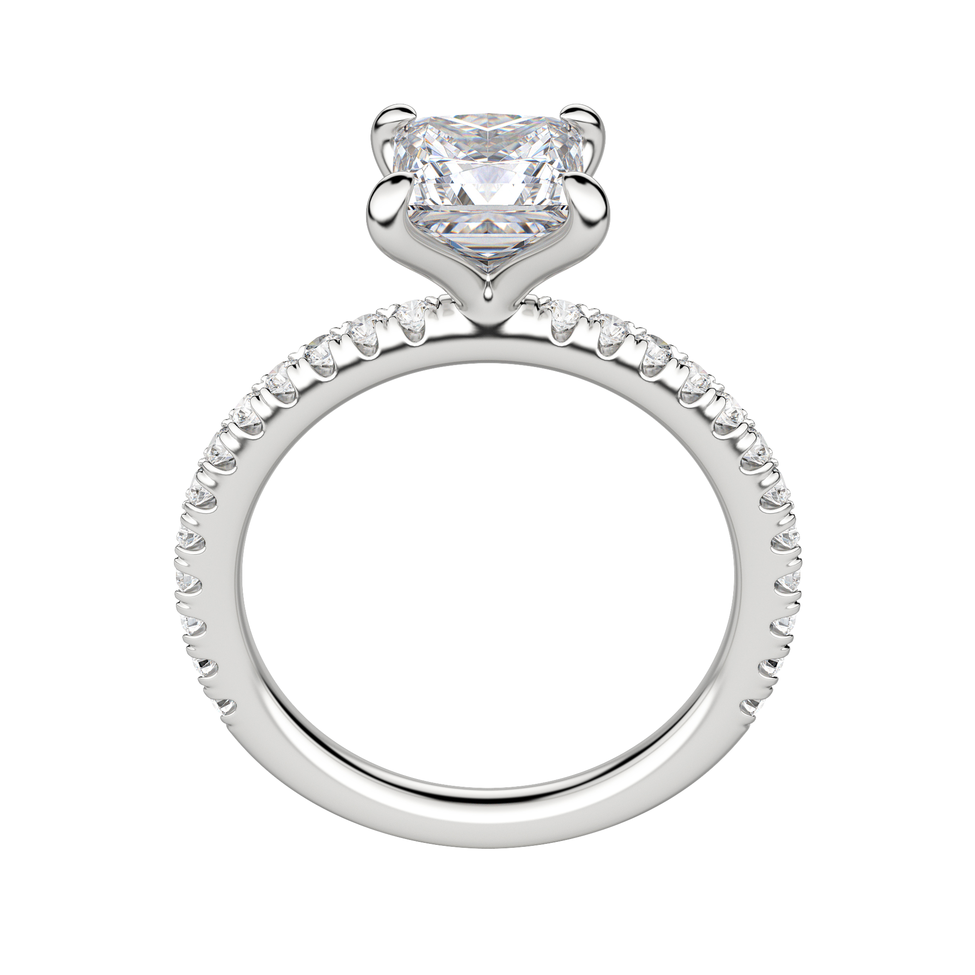 Lyre Accented Princess Cut Engagement Ring, Hover, 18K White Gold, Platinum, 