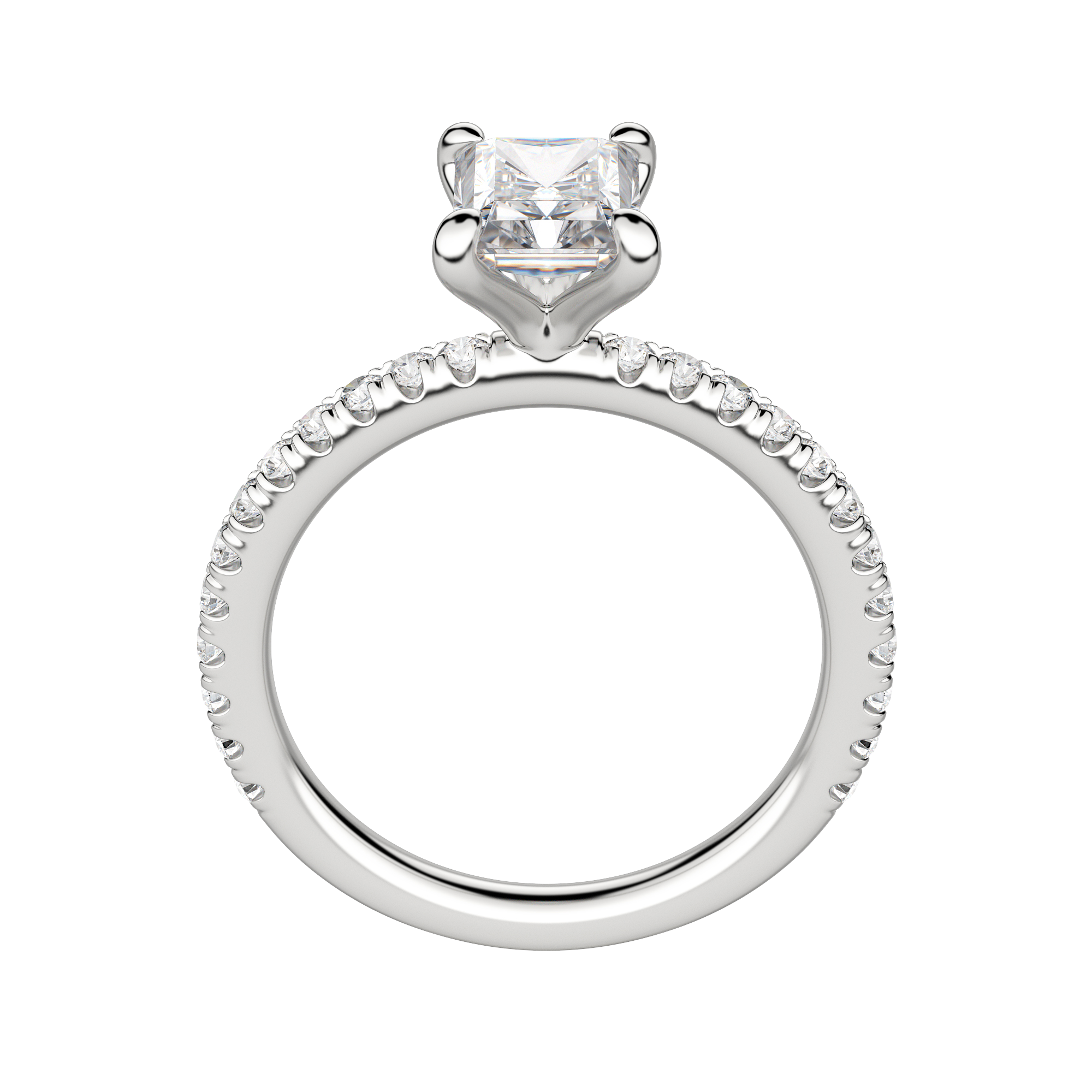 Lyre Accented Radiant Cut Engagement Ring, Hover, 18K White Gold, Platinum, 