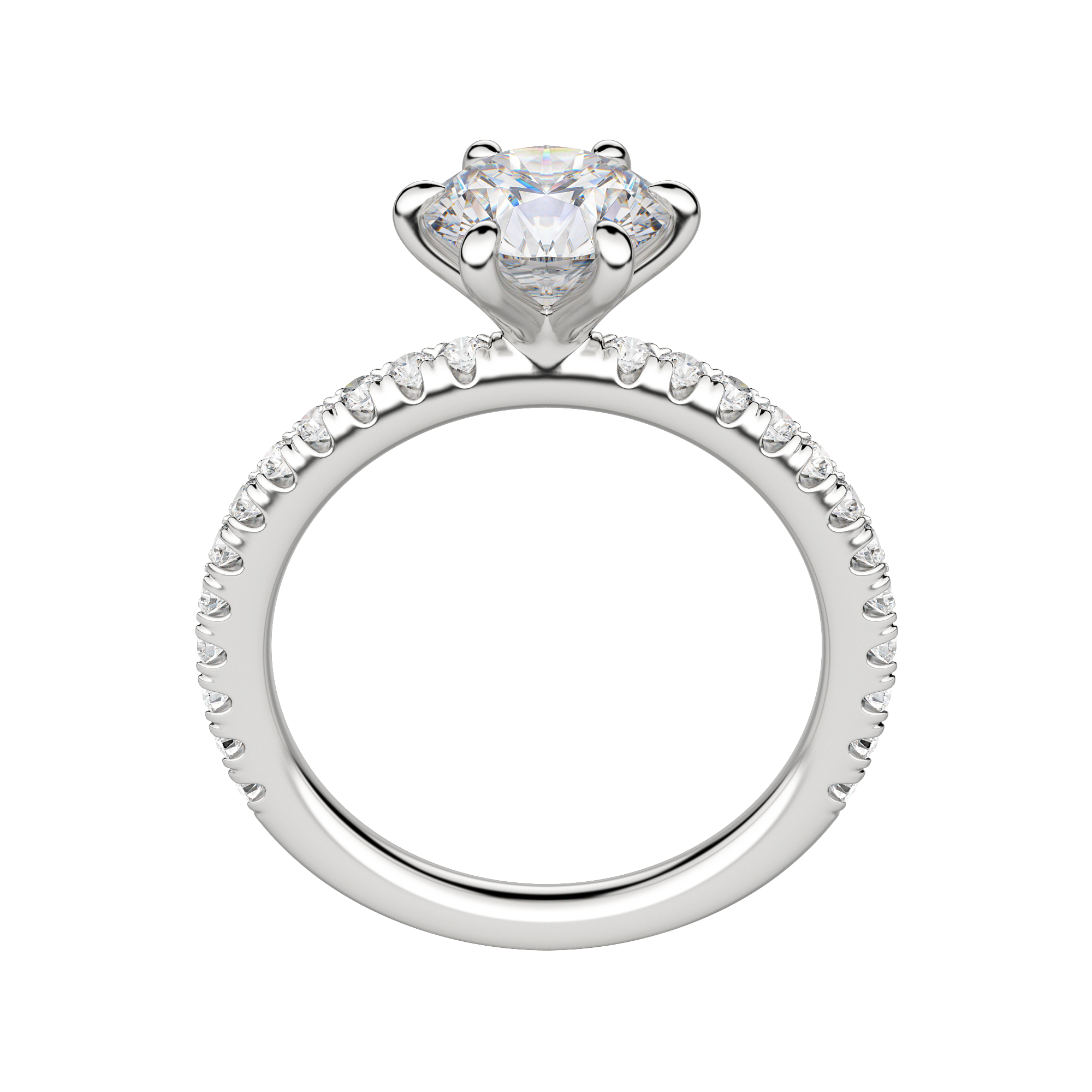Lyre Accented Round Cut Engagement Ring, Hover, 18K White Gold, Platinum, 