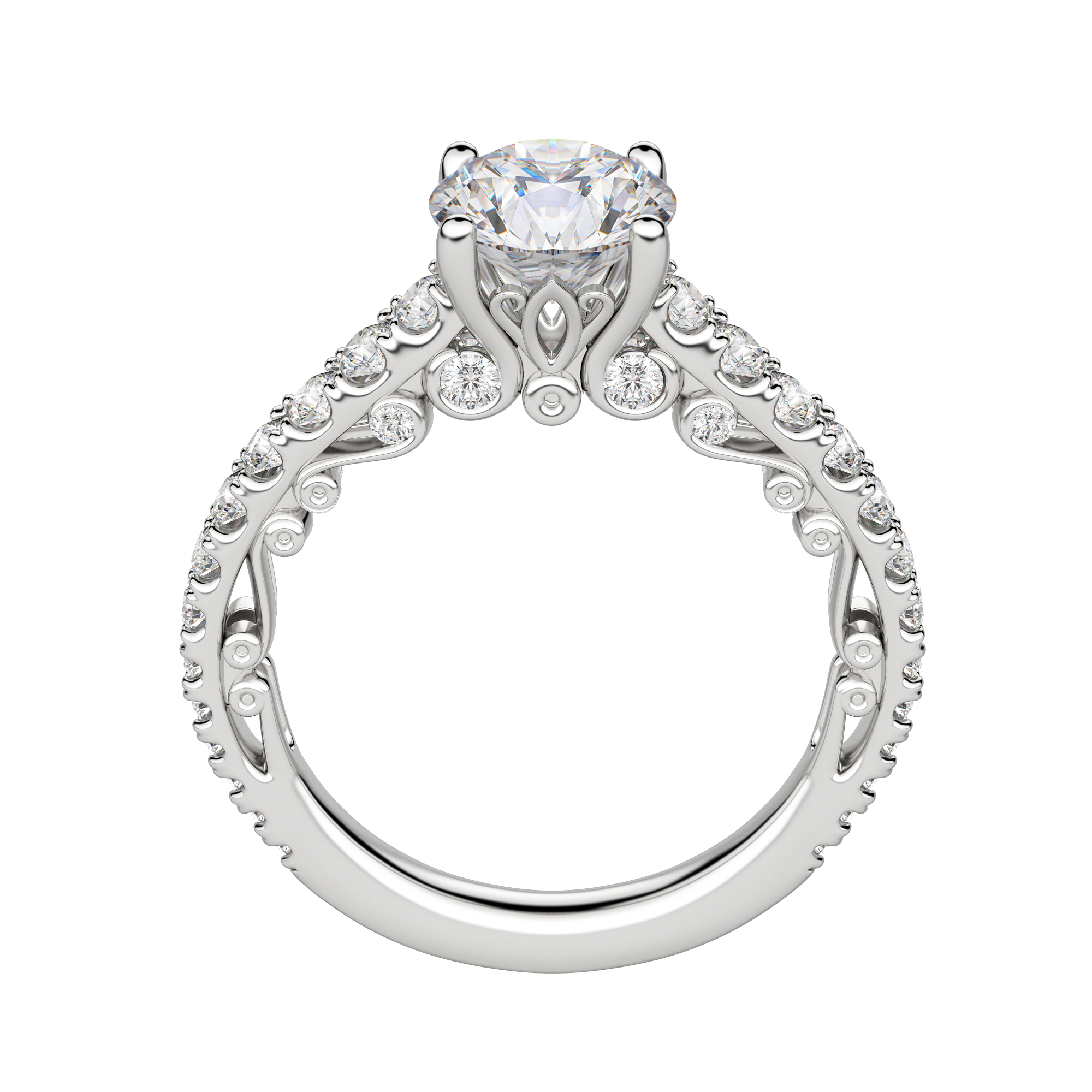 Maud Round Cut Engagement Ring, Hover, 18K White Gold, Platinum, 