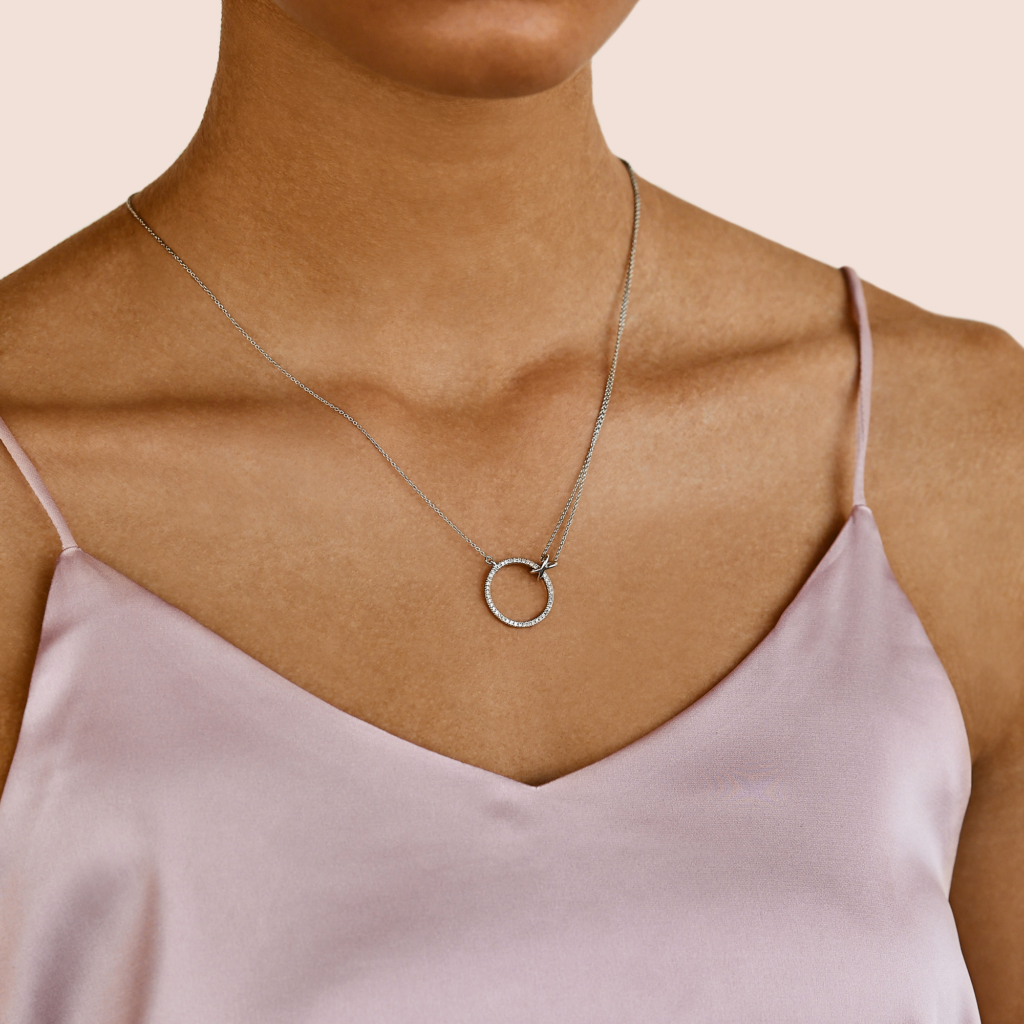 Silver Hugs and Kisses Circle Necklace, Hover, 