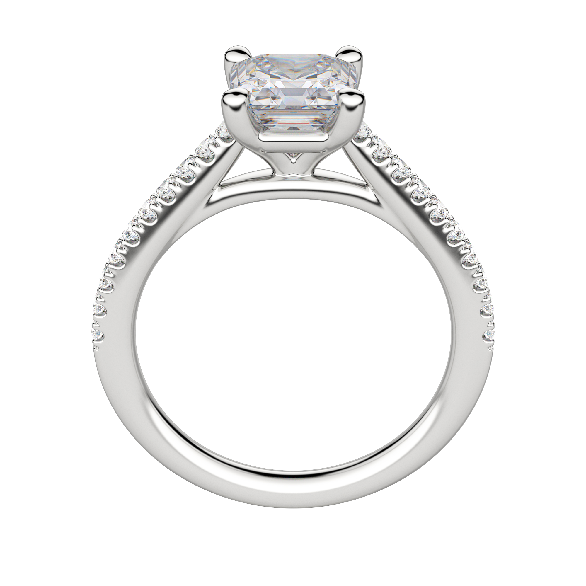 Sone Asscher Cut Engagement Ring, Hover, 18K White Gold, Platinum, 