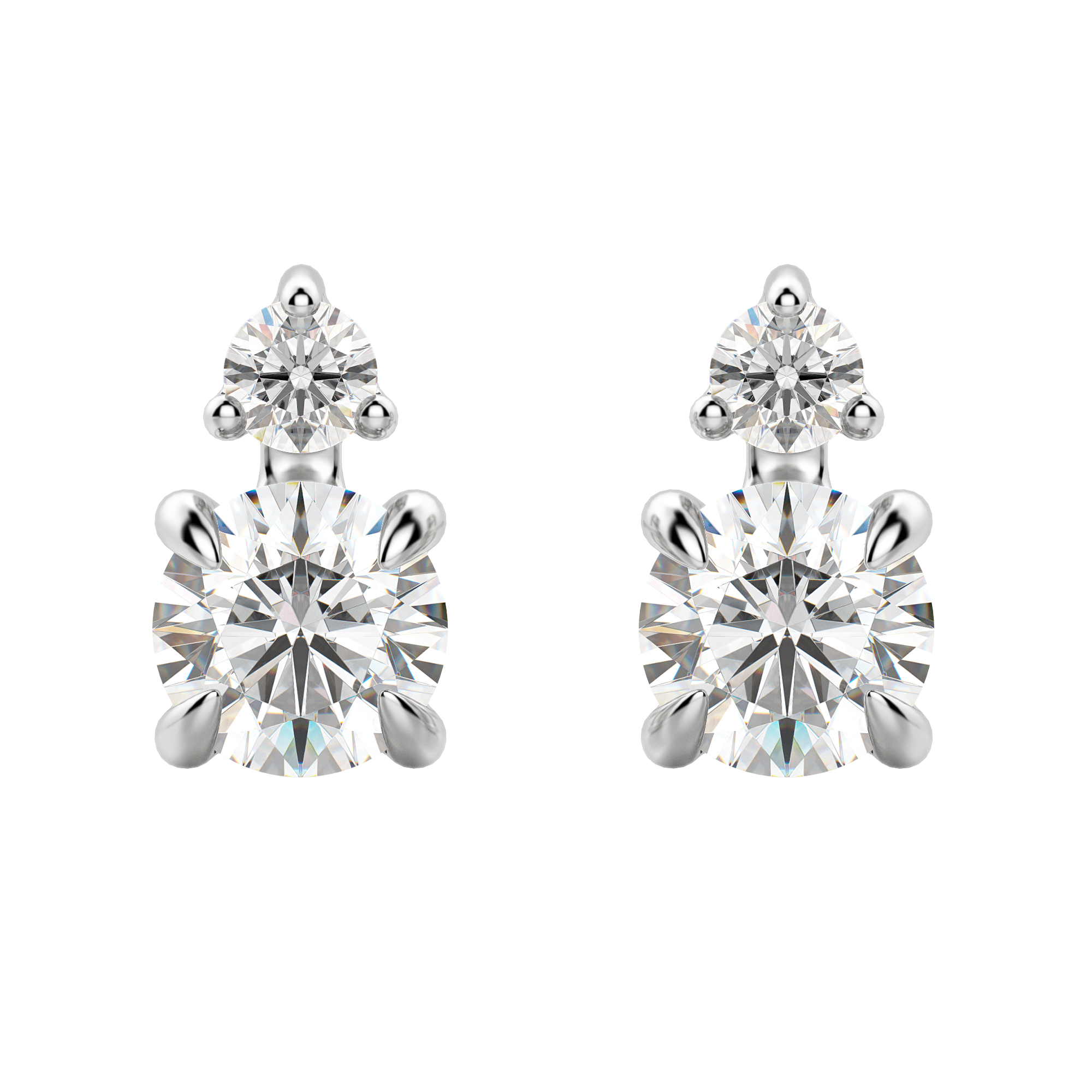 Stacked Round Cut Earrings, Default, 14K White Gold, 