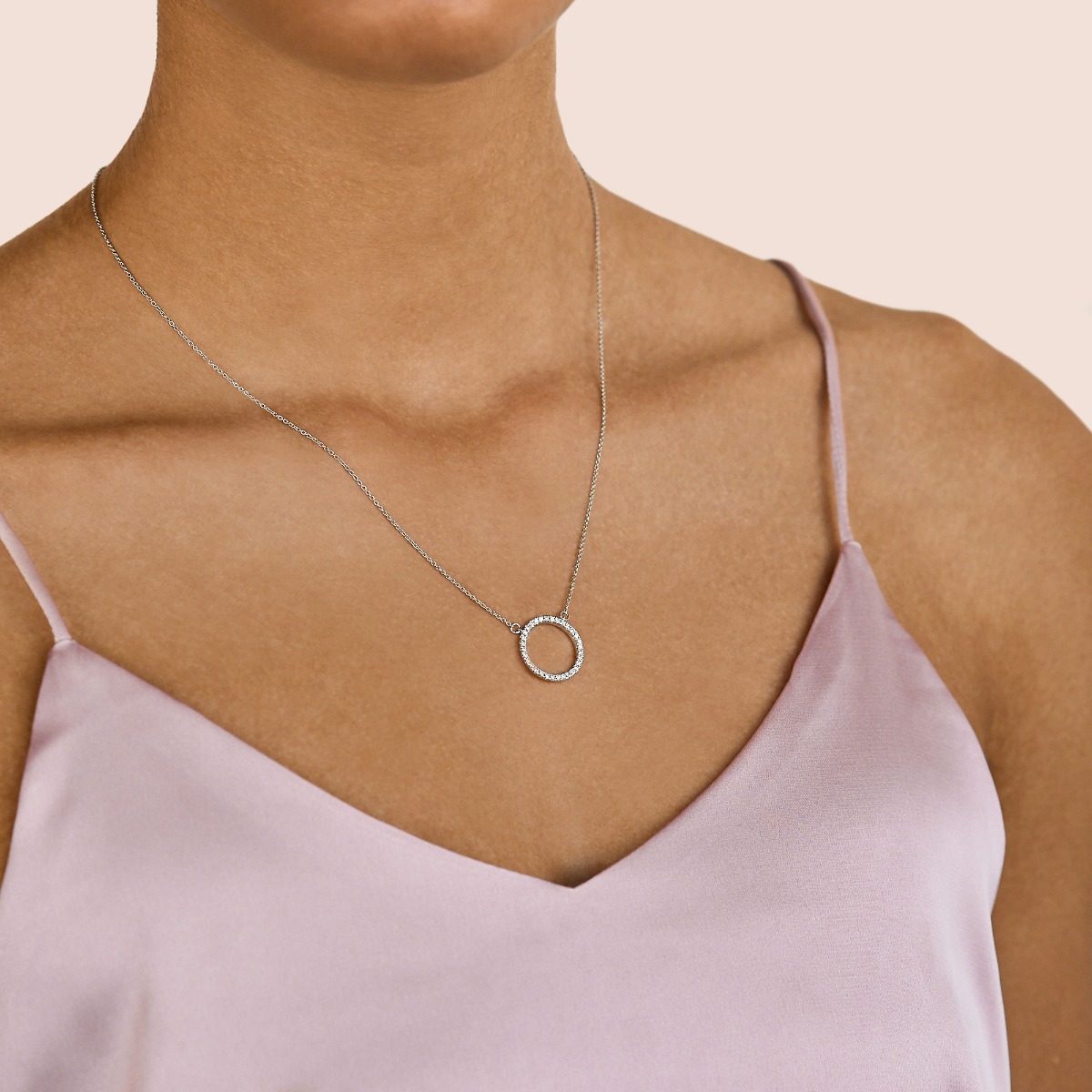 Circle Necklace, 14K White Gold, 14K Yellow Gold, Hover