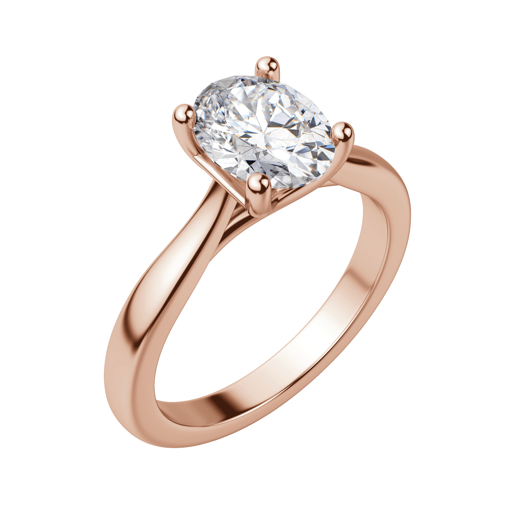 Harp Oval Cut Engagement Ring, Default, 14K Rose Gold