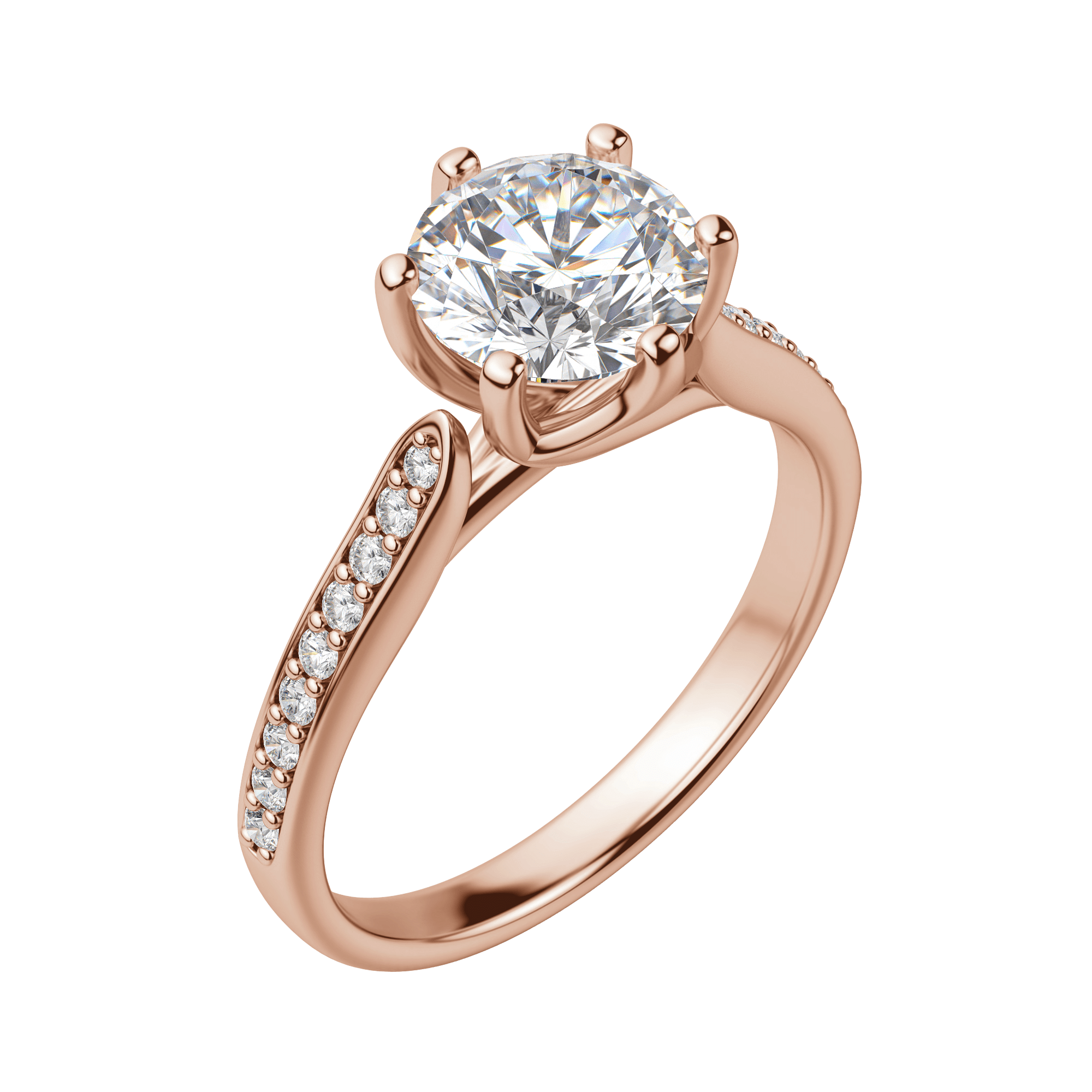 Edit Accented Round Cut Engagement Ring, Default, 14K Rose Gold