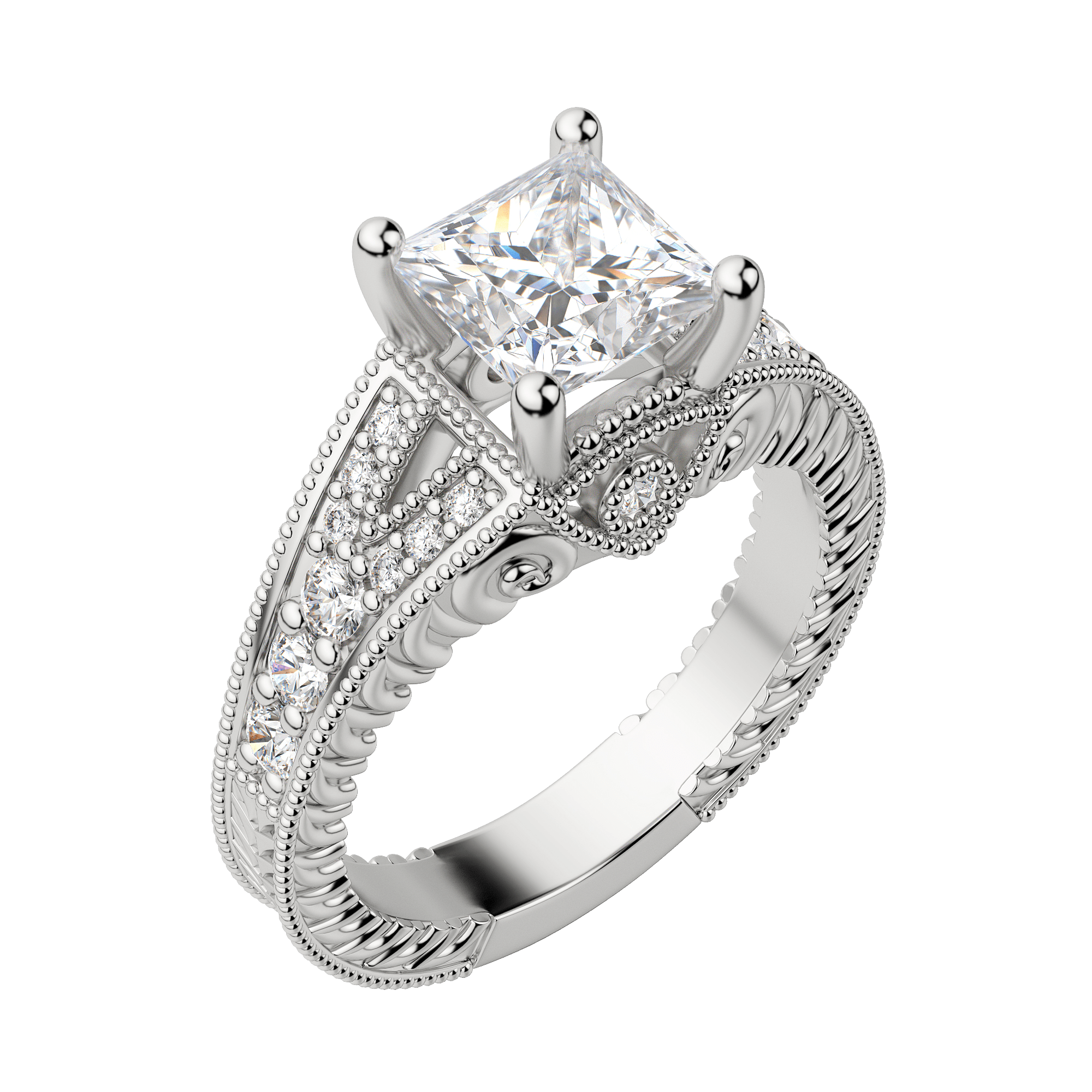 Luxe Princess Cut Engagement Ring, Default, 18K White Gold, Platinum,\r

