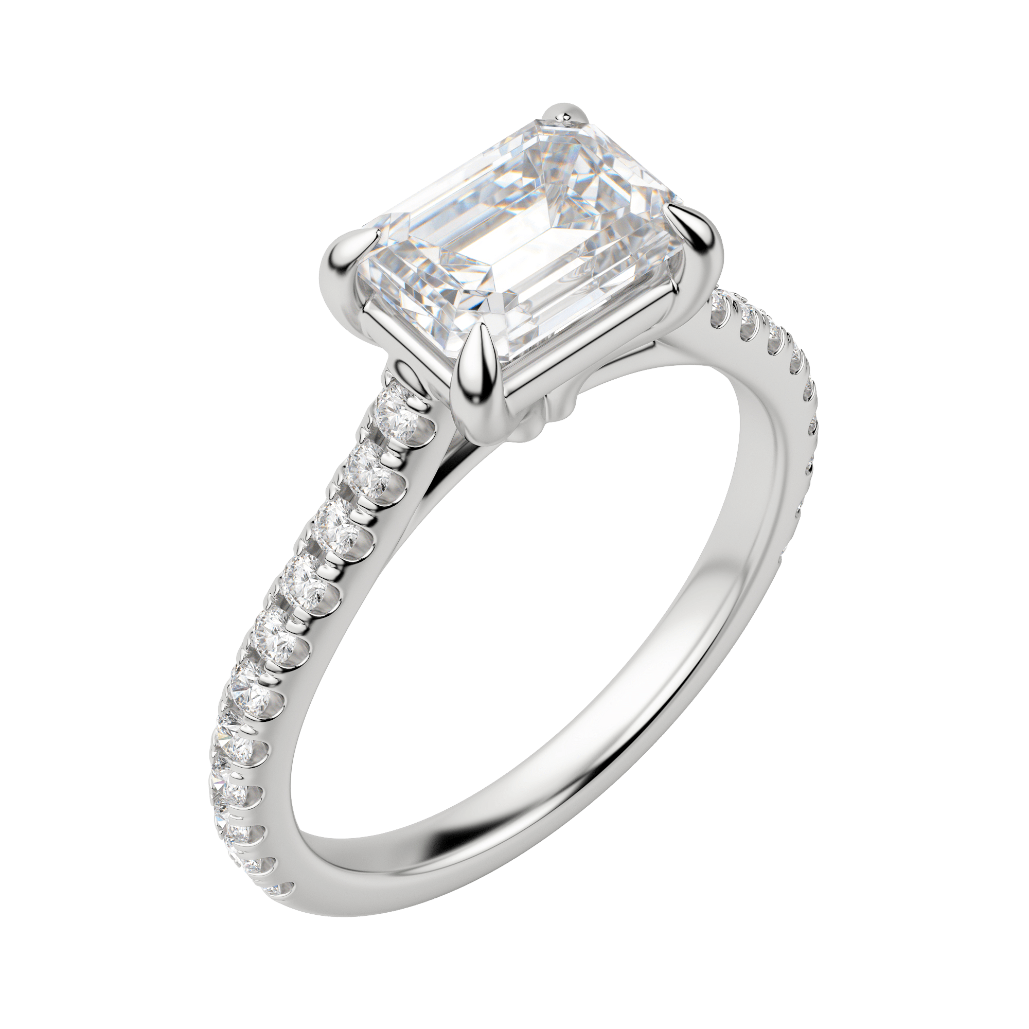 Edgy Accented Emerald Cut Engagement Ring, Default, 18K White Gold, Platinum,\r
