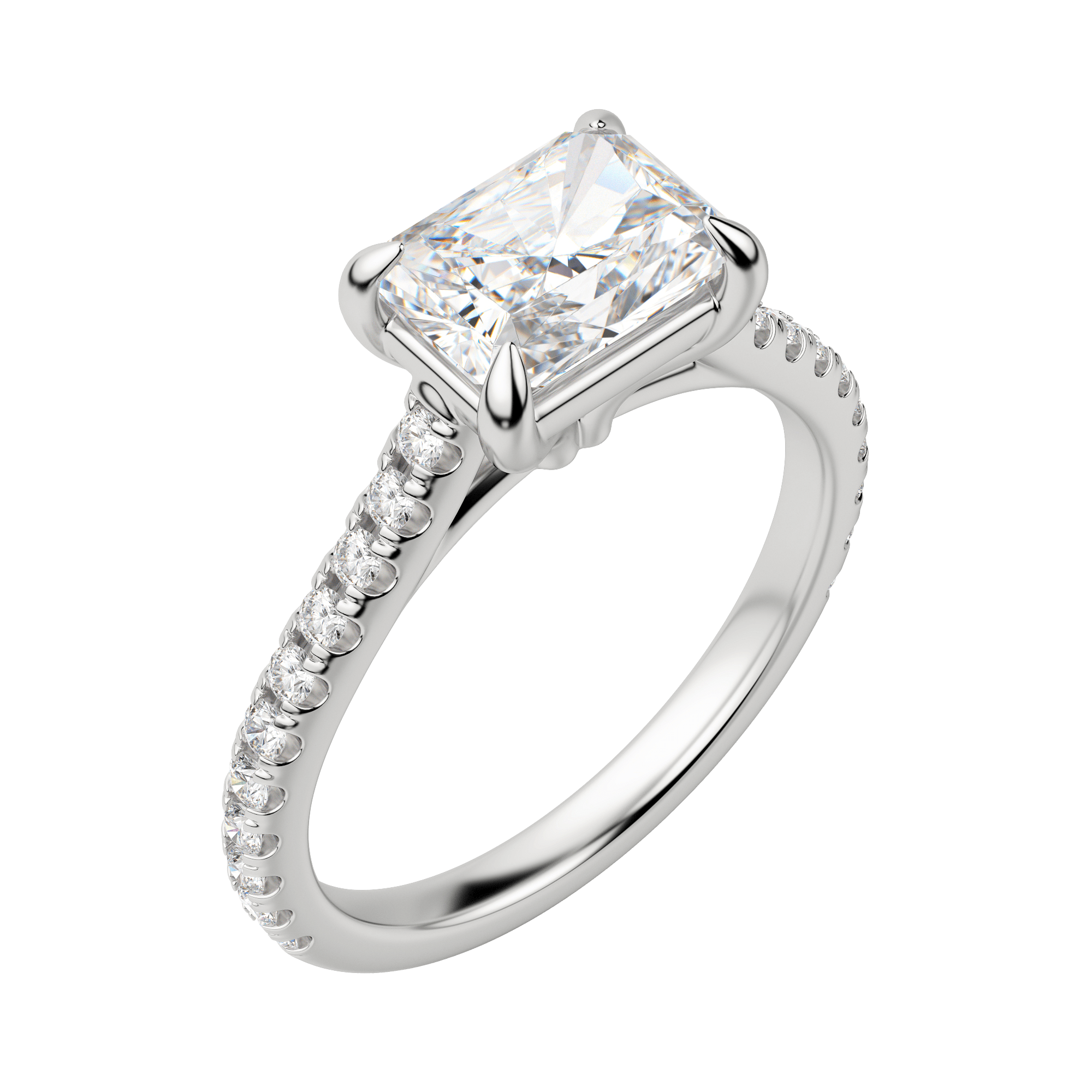 Edgy Accented Radiant Cut Engagement Ring, Default, 18K White Gold, Platinum,\r
