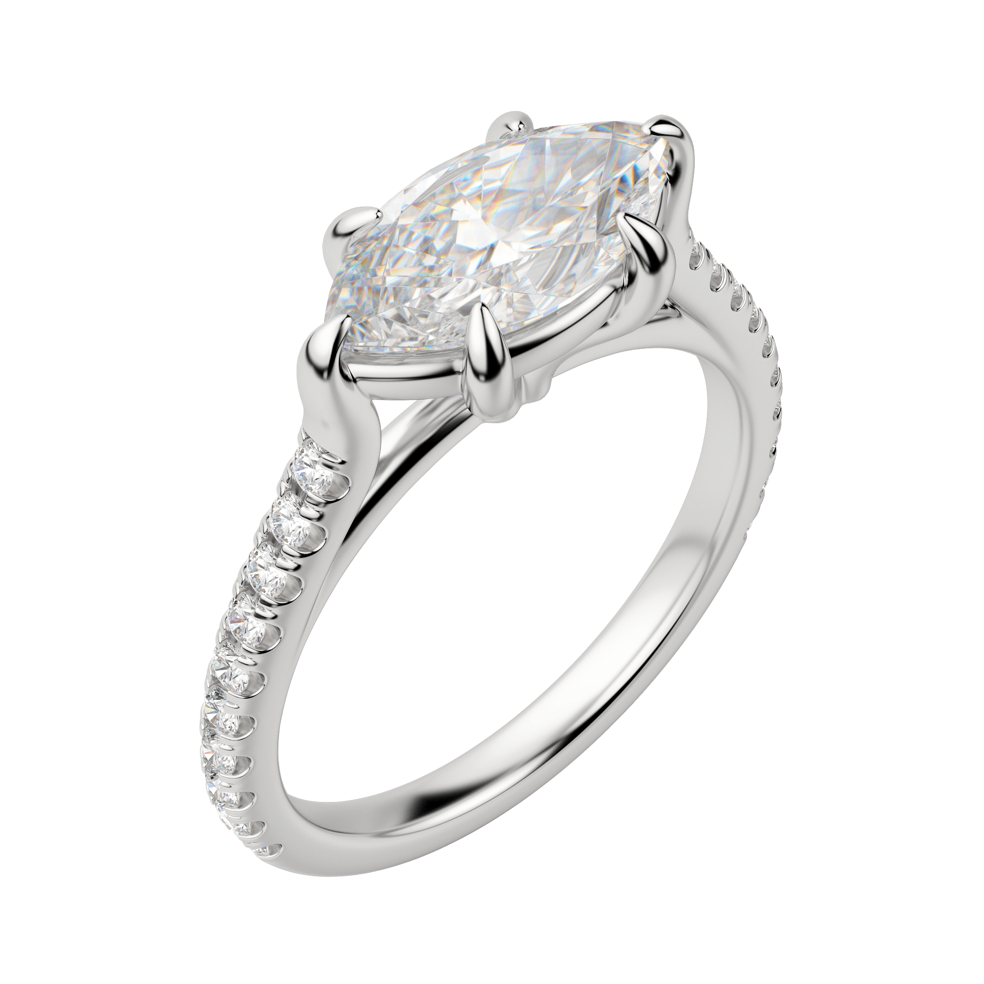 Edgy Accented Marquise Cut Engagement Ring, Default, 18K White Gold, Platinum,\r
