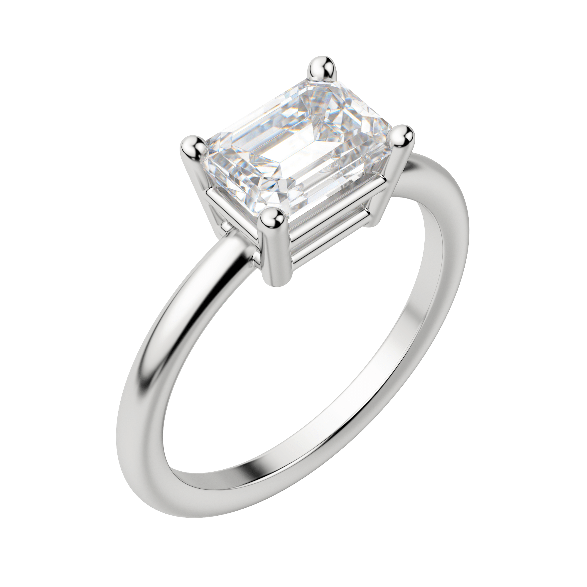 Edgy Basket Classic Emerald Cut Engagement Ring, Default, 18K White Gold, Platinum,\r
