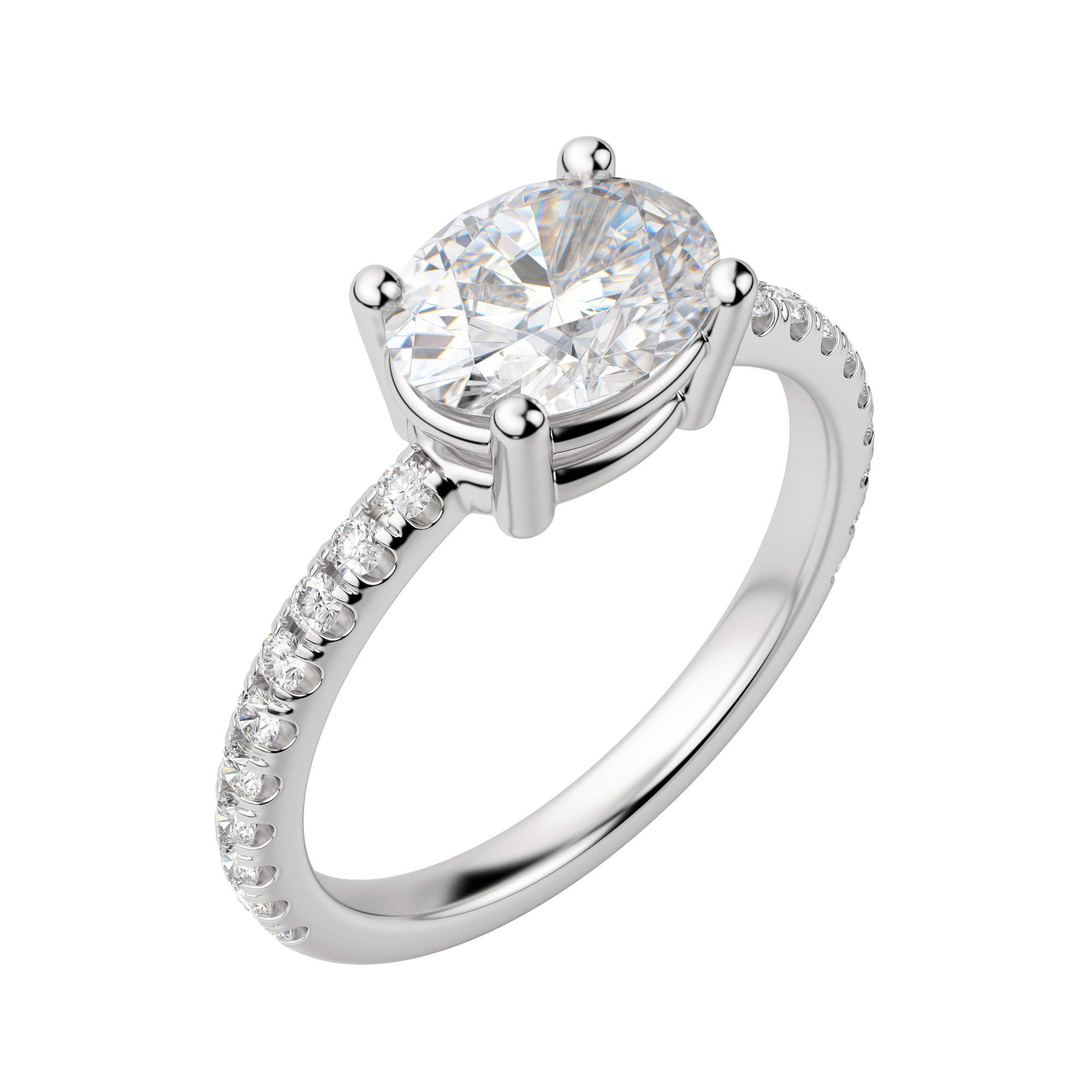 Edgy Basket Accented Oval Cut Engagement Ring, Default, 18K White Gold, Platinum,\r

