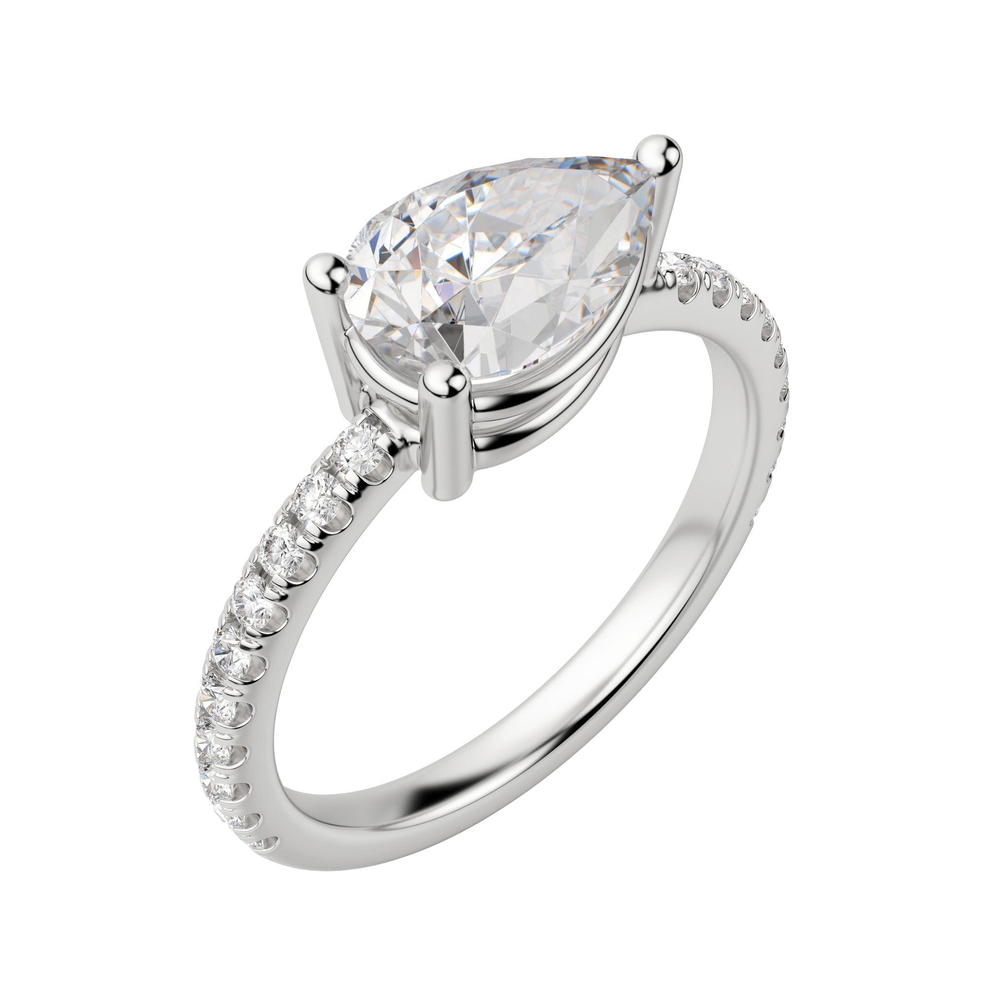 Edgy Basket Accented Pear Cut Engagement Ring, Default, 18K White Gold, Platinum,\r

