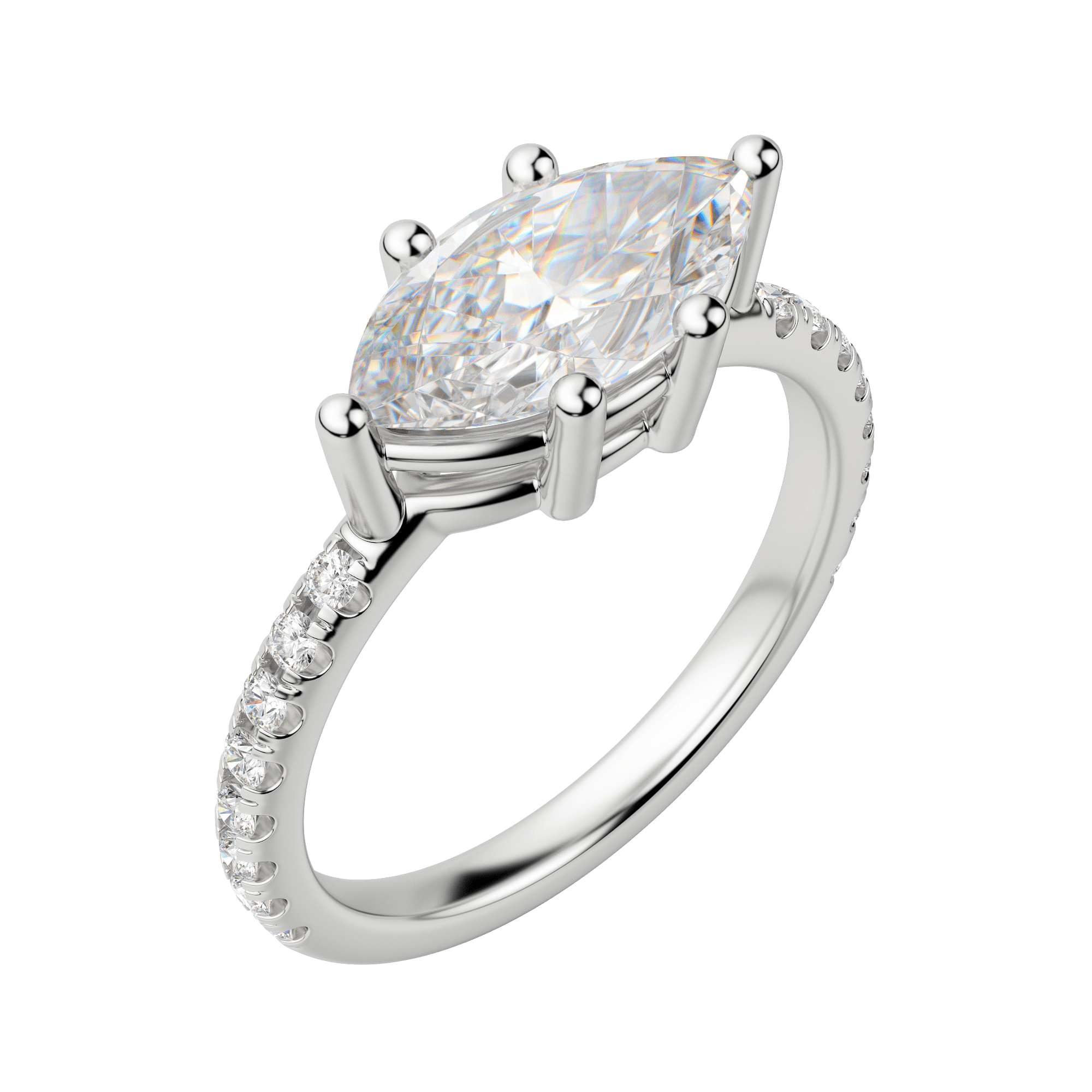 Edgy Basket Accented Marquise Cut Engagement Ring, Default, 18K White Gold, Platinum,\r
