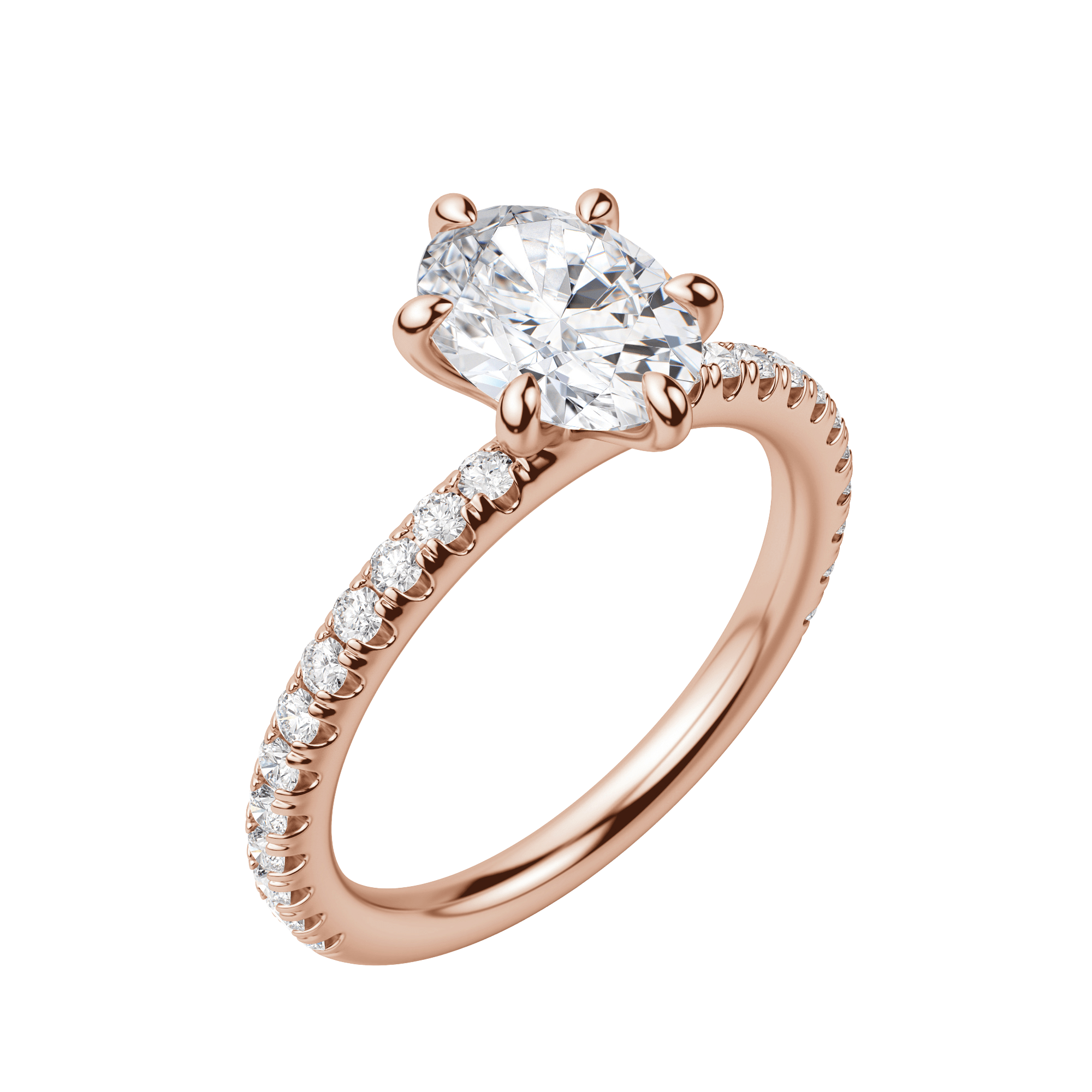 Lyre Accented Oval Cut Engagement Ring, Default, 14K Rose Gold