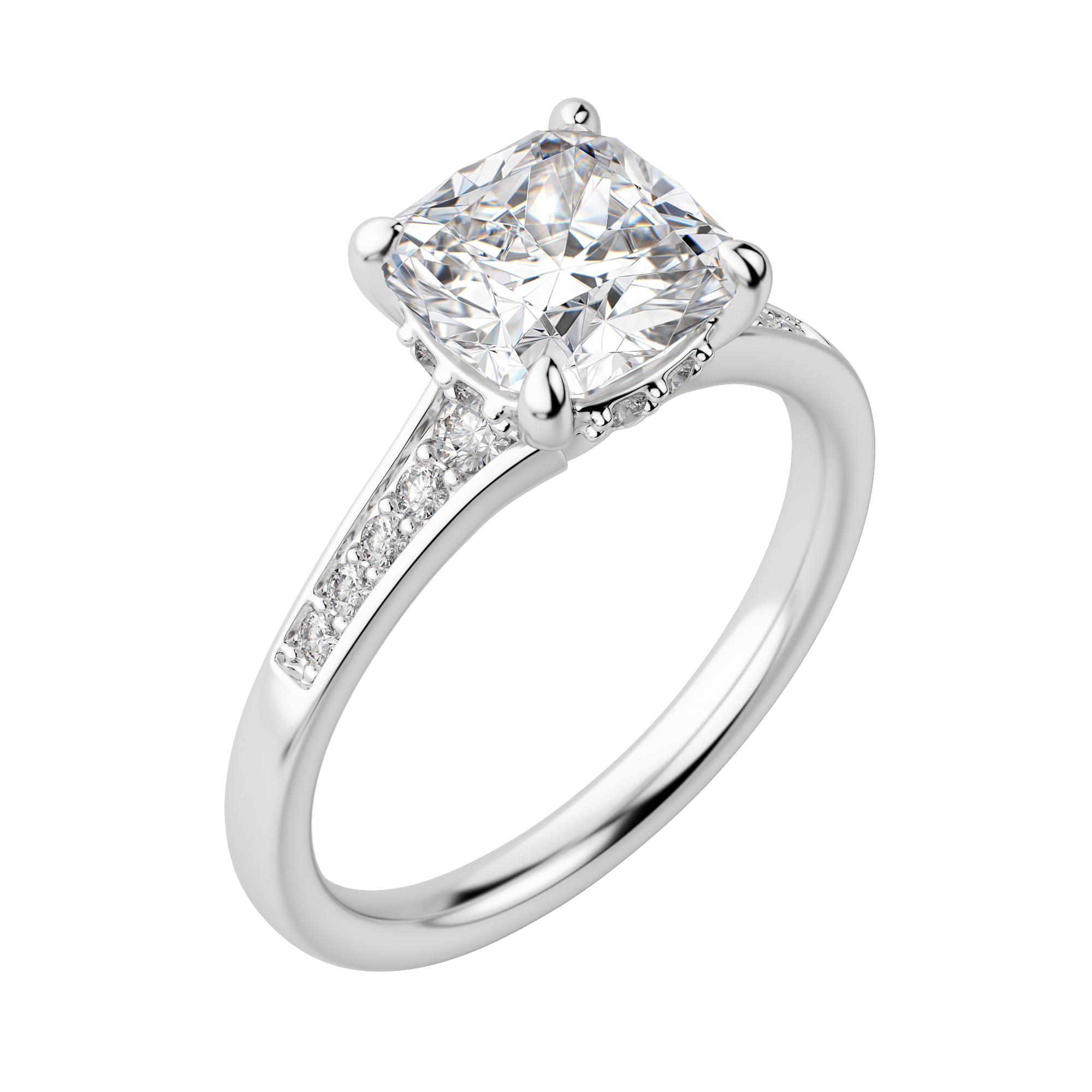 Iris Cushion Cut Engagement Ring, Default, 18K White Gold, Platinum,\r
