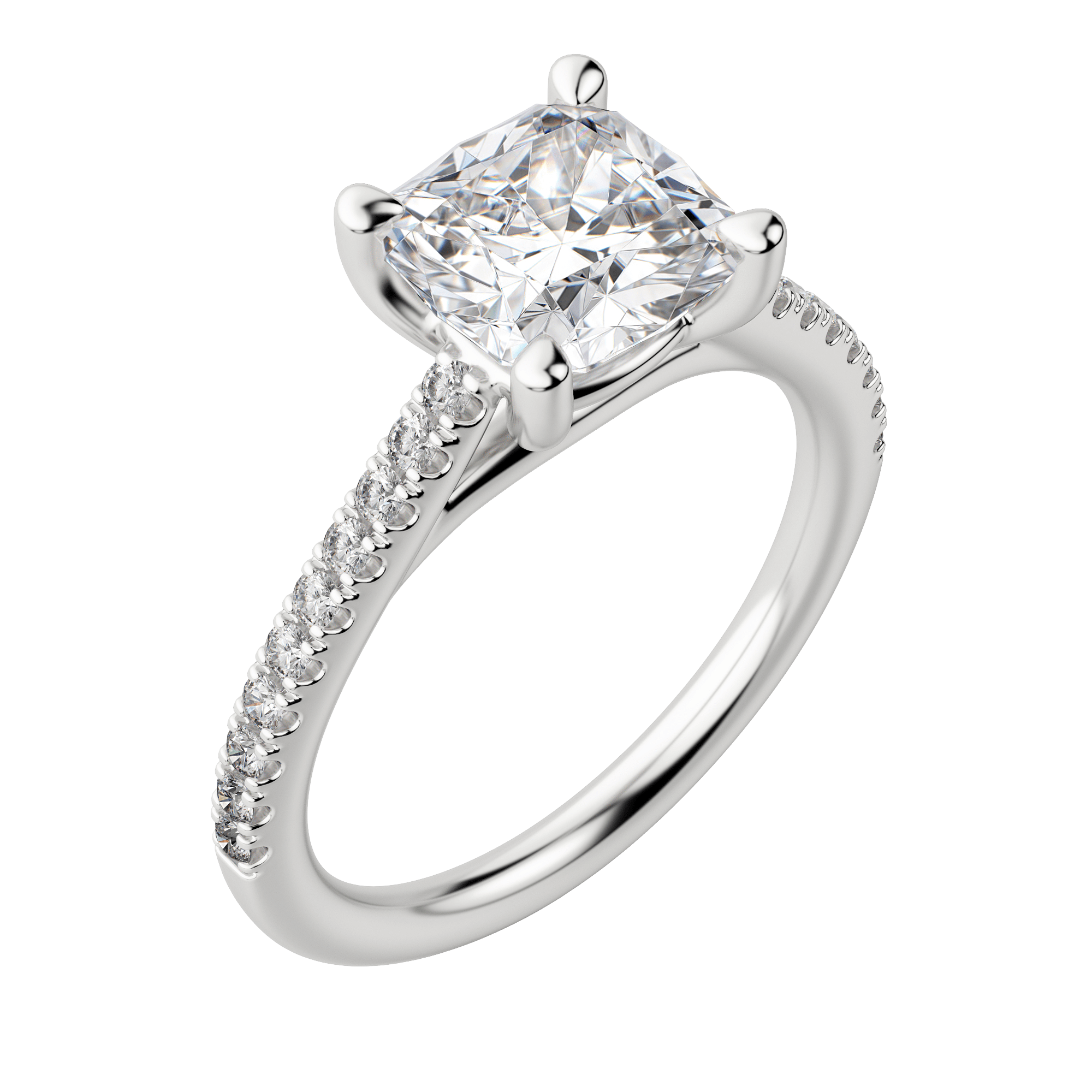 Sone Cushion Cut Engagement Ring, Default, 18K White Gold, Platinum,\r

