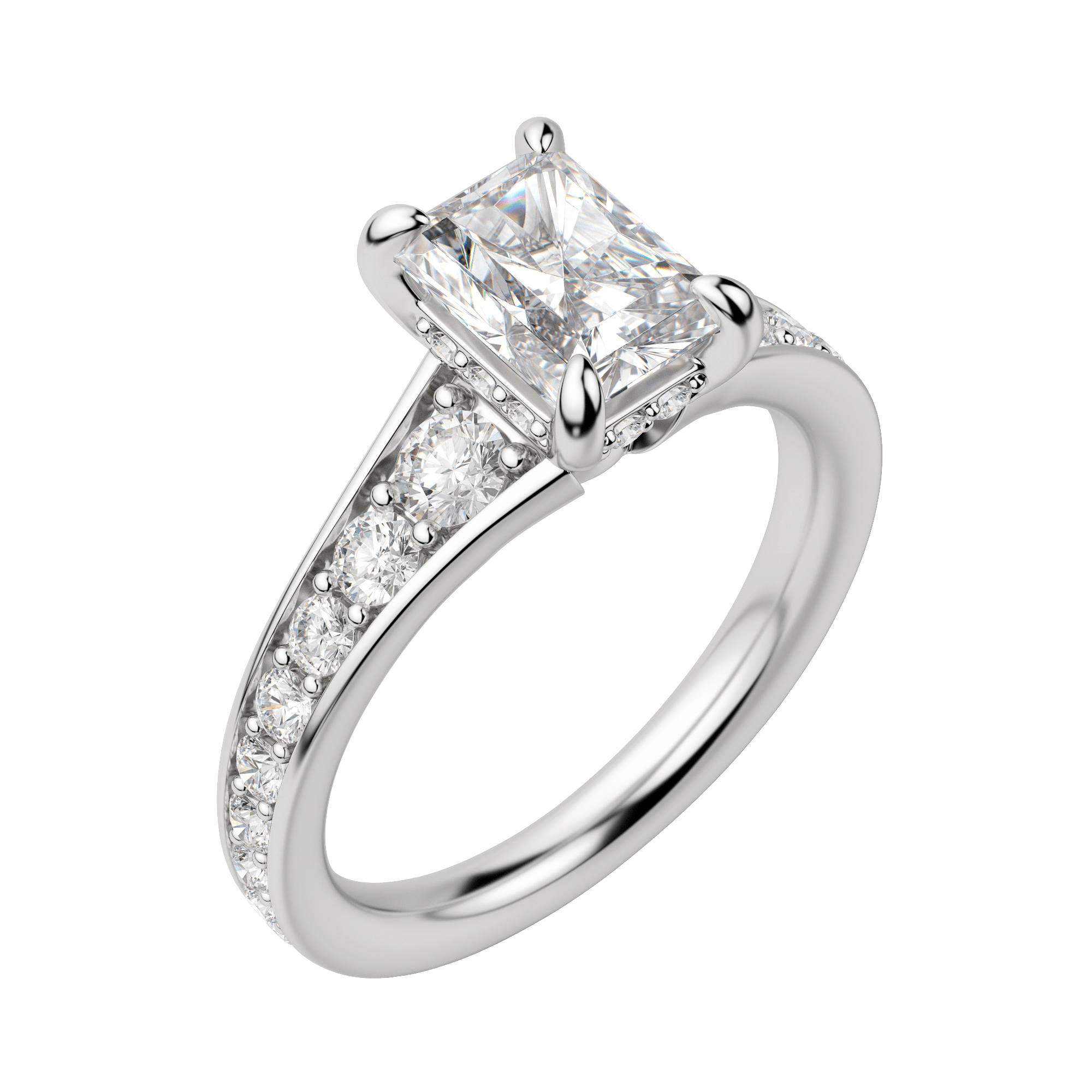Iris Bold Radiant Cut Engagement Ring, Default, Platinum, 18K White Gold, 