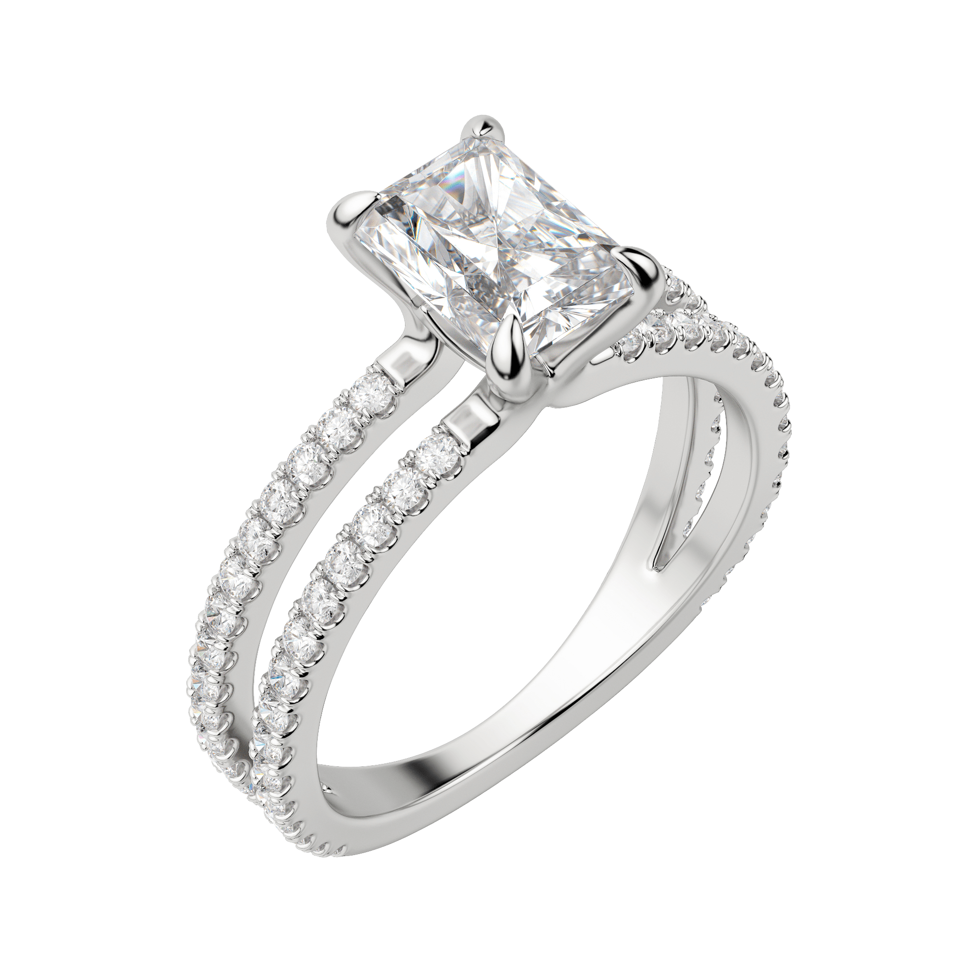 Duet Accented Radiant Cut Engagement Ring, Default, 18K White Gold, Platinum, 