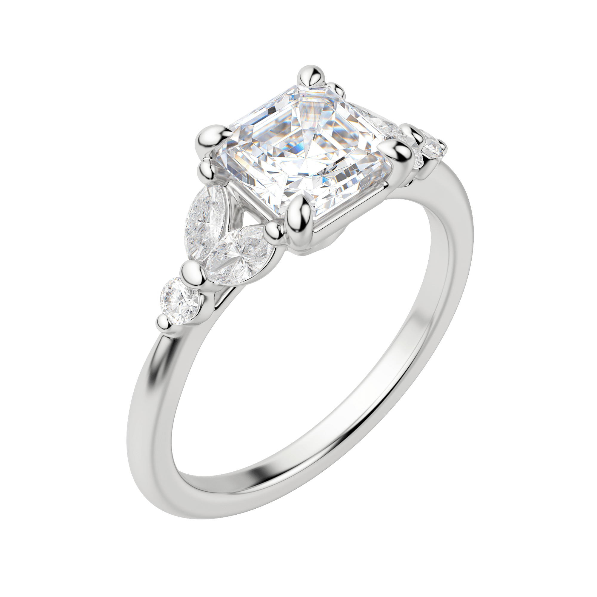 Sera Asscher Cut Engagement Ring, Default, 18K White Gold, Platinum, 