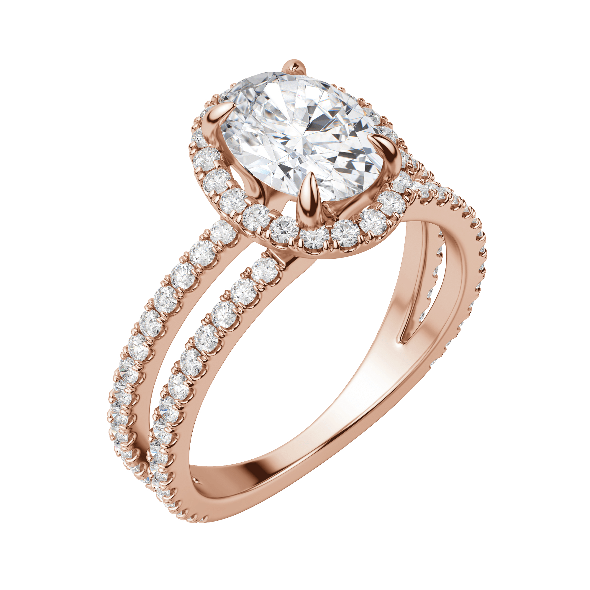 Duet Halo Oval Cut Engagement Ring, Default, 14K Rose Gold, 