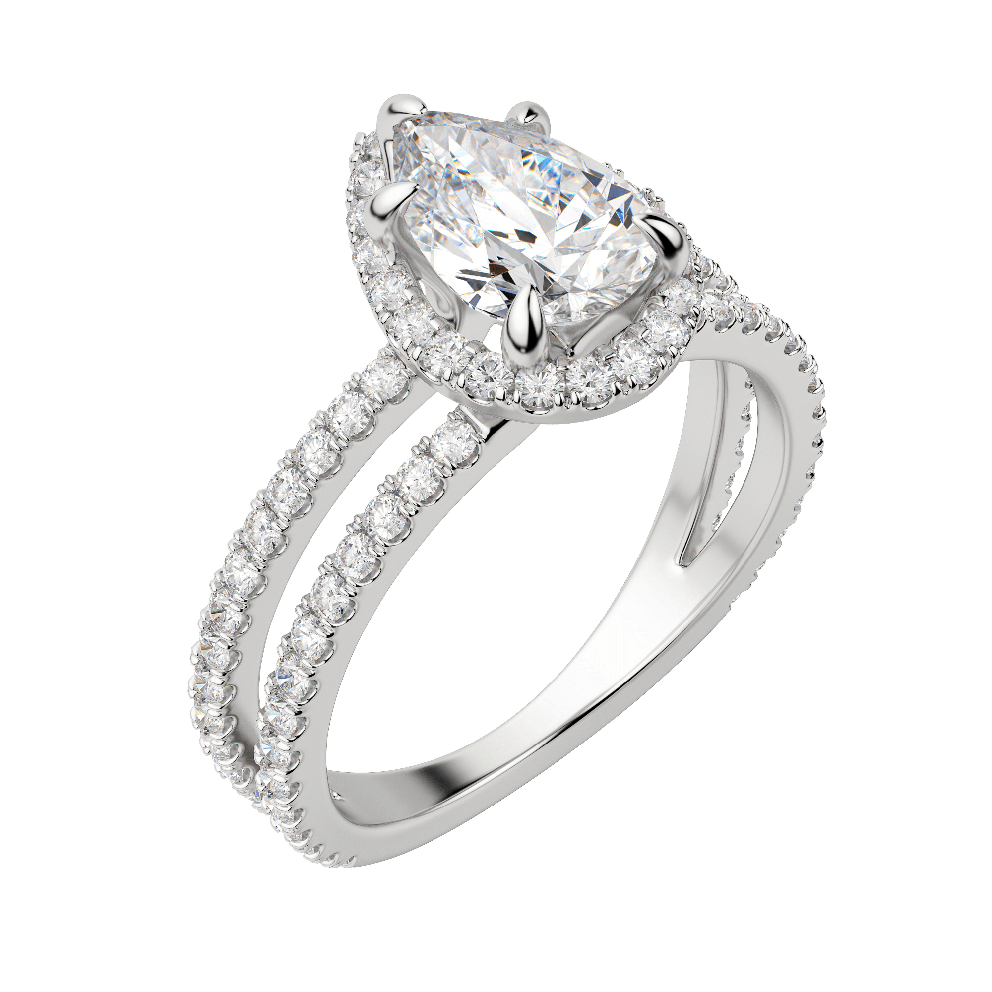 Duet Halo Pear Cut Engagement Ring, Default, 18K White Gold, Platinum