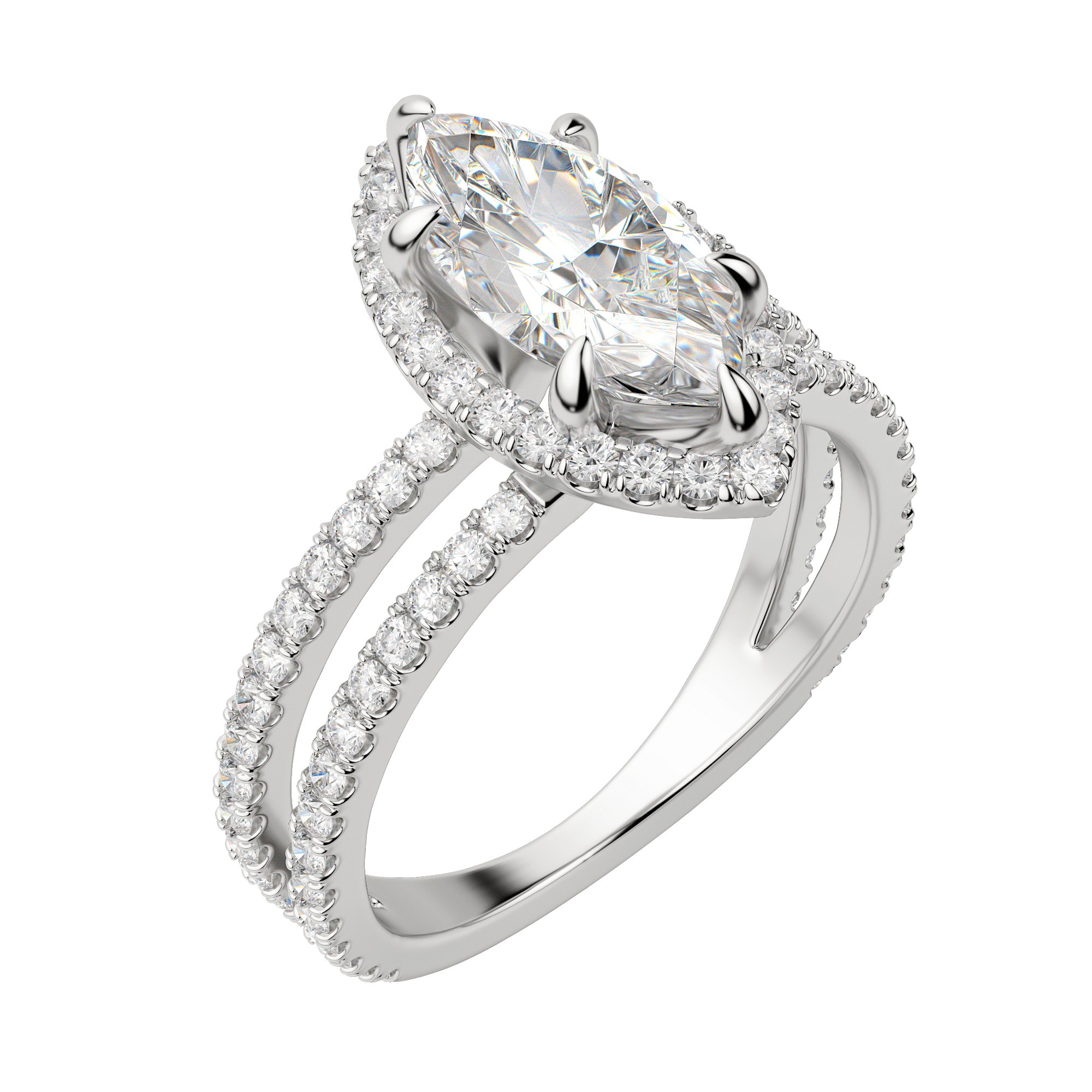 Duet Halo Marquise Cut Engagement Ring, Default, 18K White Gold, Platinum