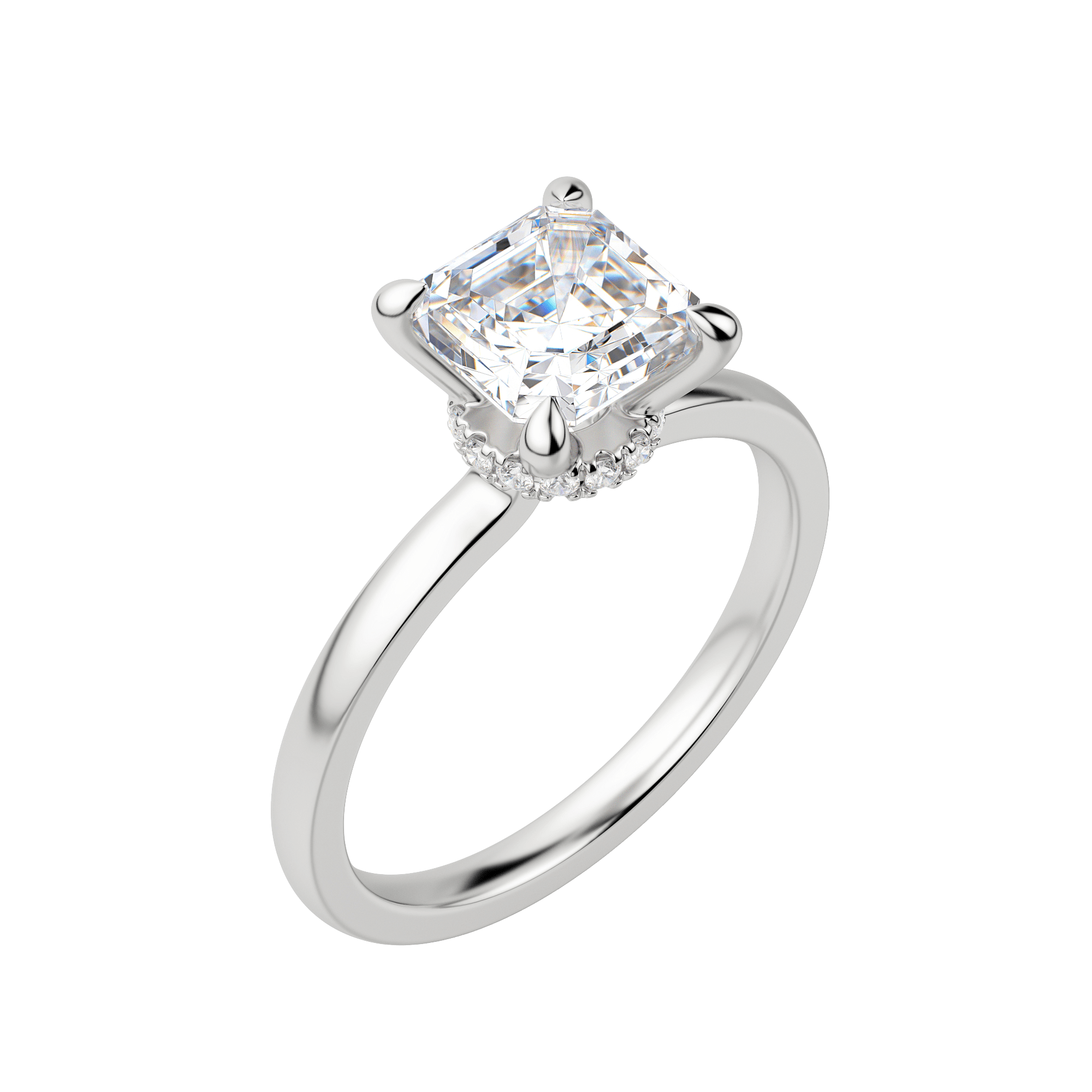 Amla Classic Asscher Cut Engagement Ring, Default, 18K White Gold, Platinum, 