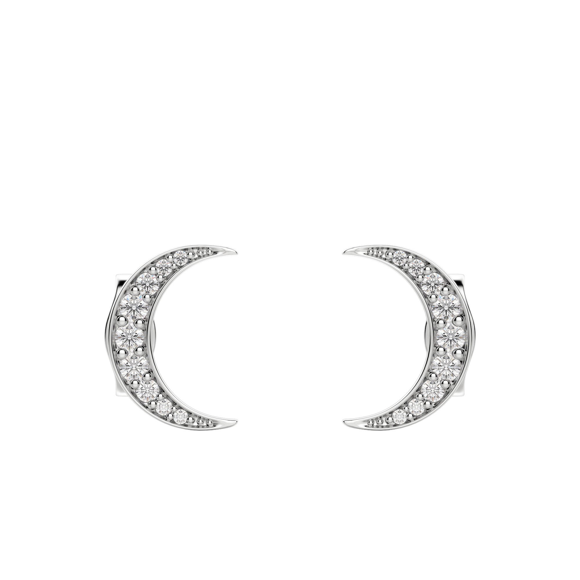 Silver Crescent Stud Earrings, Default, 