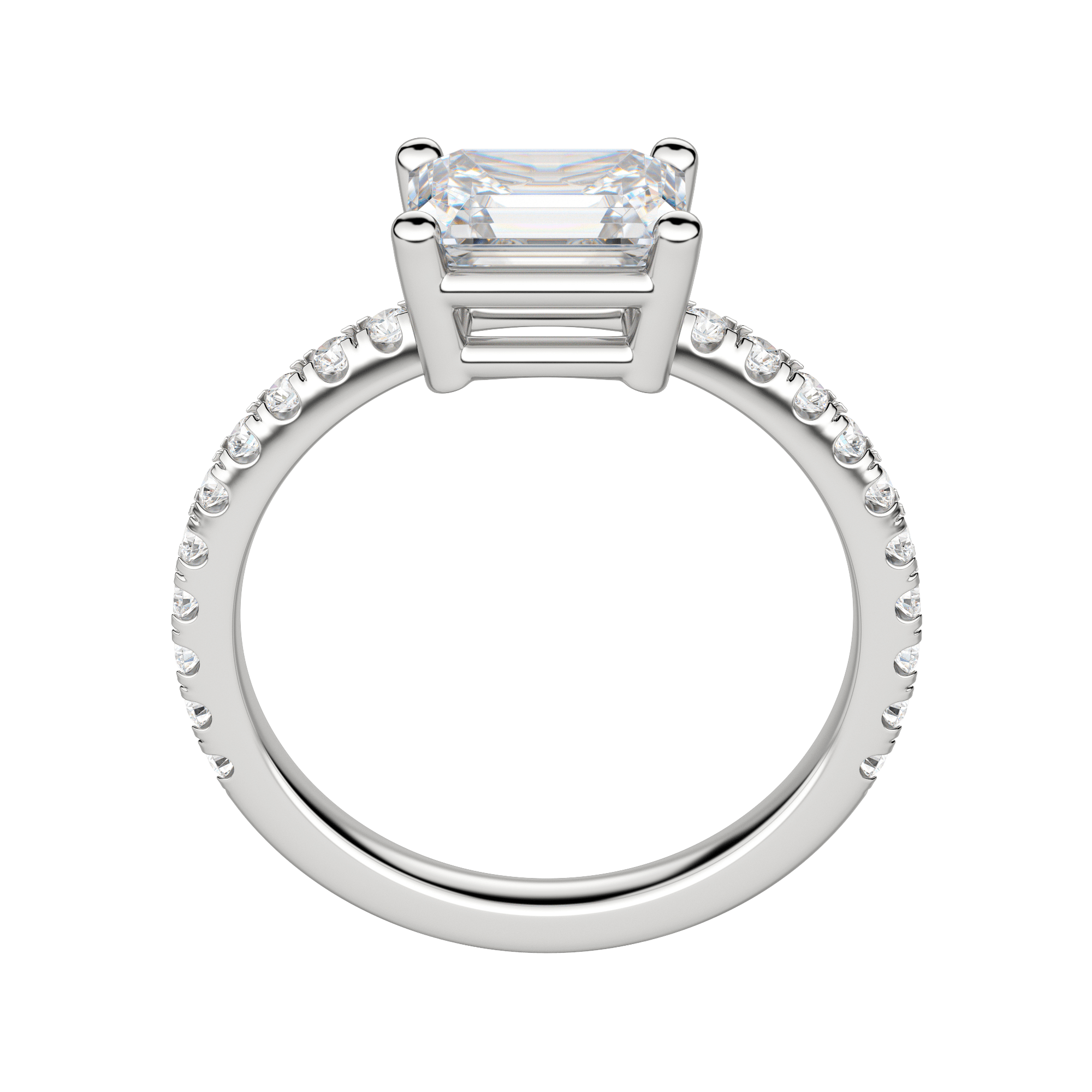 Edgy Basket Accented Emerald Cut Engagement Ring, Hover, 18K White Gold, Platinum,