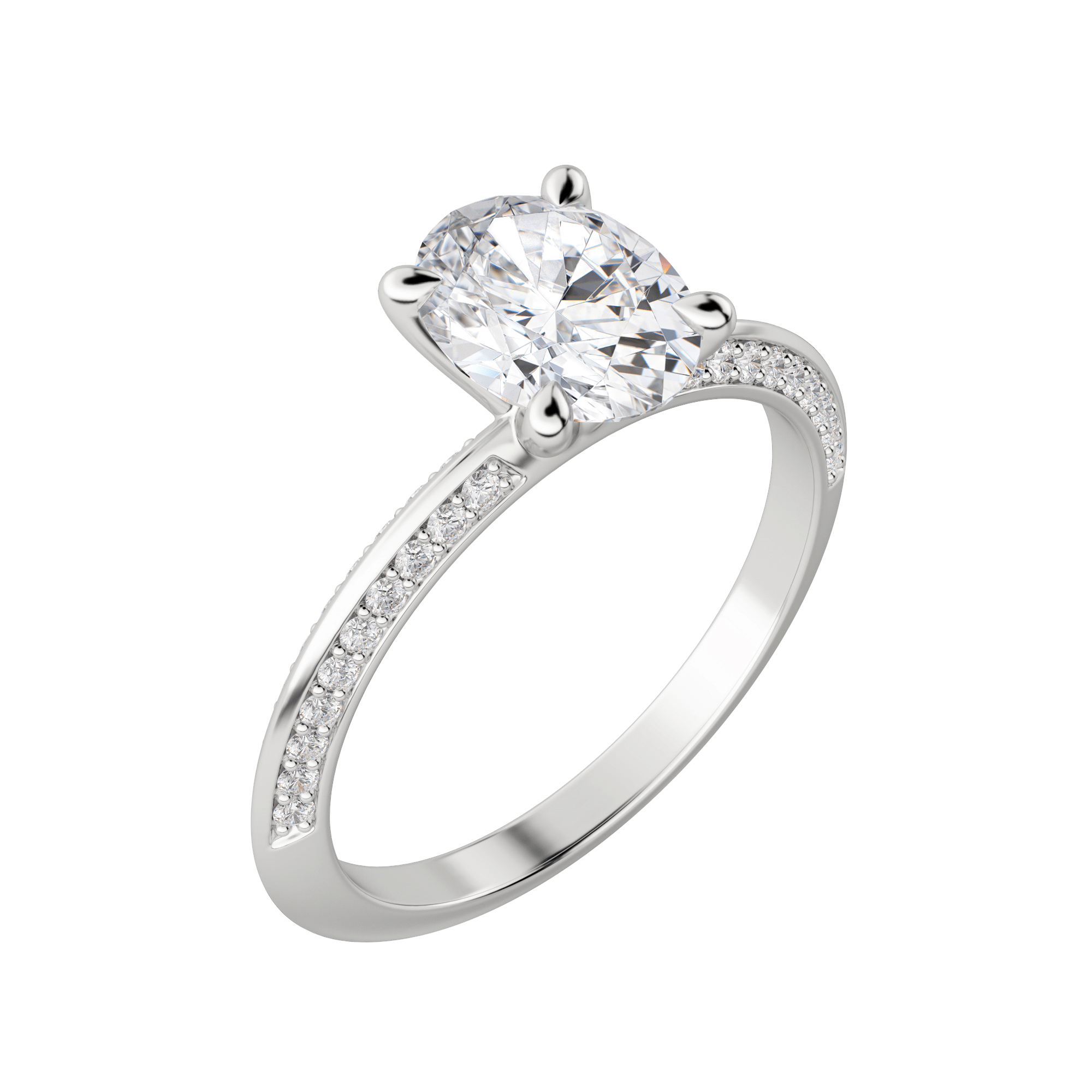 Evia Oval Cut Engagement Ring, Default, 18K White Gold, Platinum, 