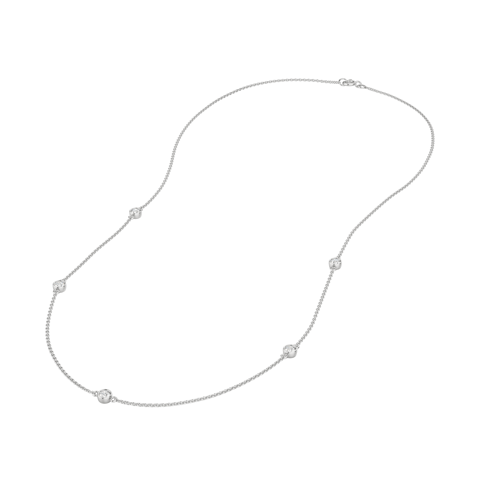 5-Stone Station Necklace, Hover, 14K White Gold, 