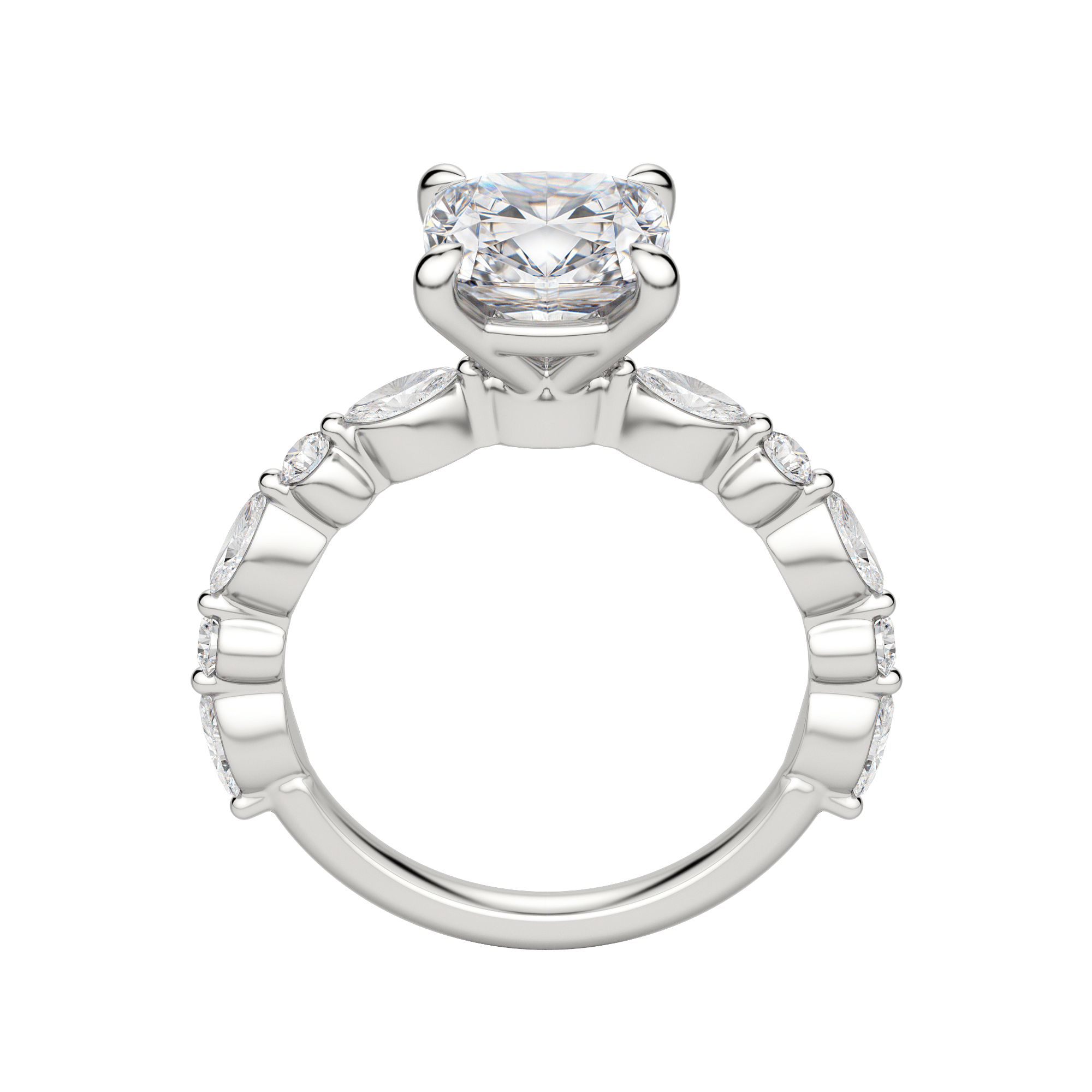 Gaia Cushion Cut Engagement Ring, Hover, 18K White Gold, Platinum, 