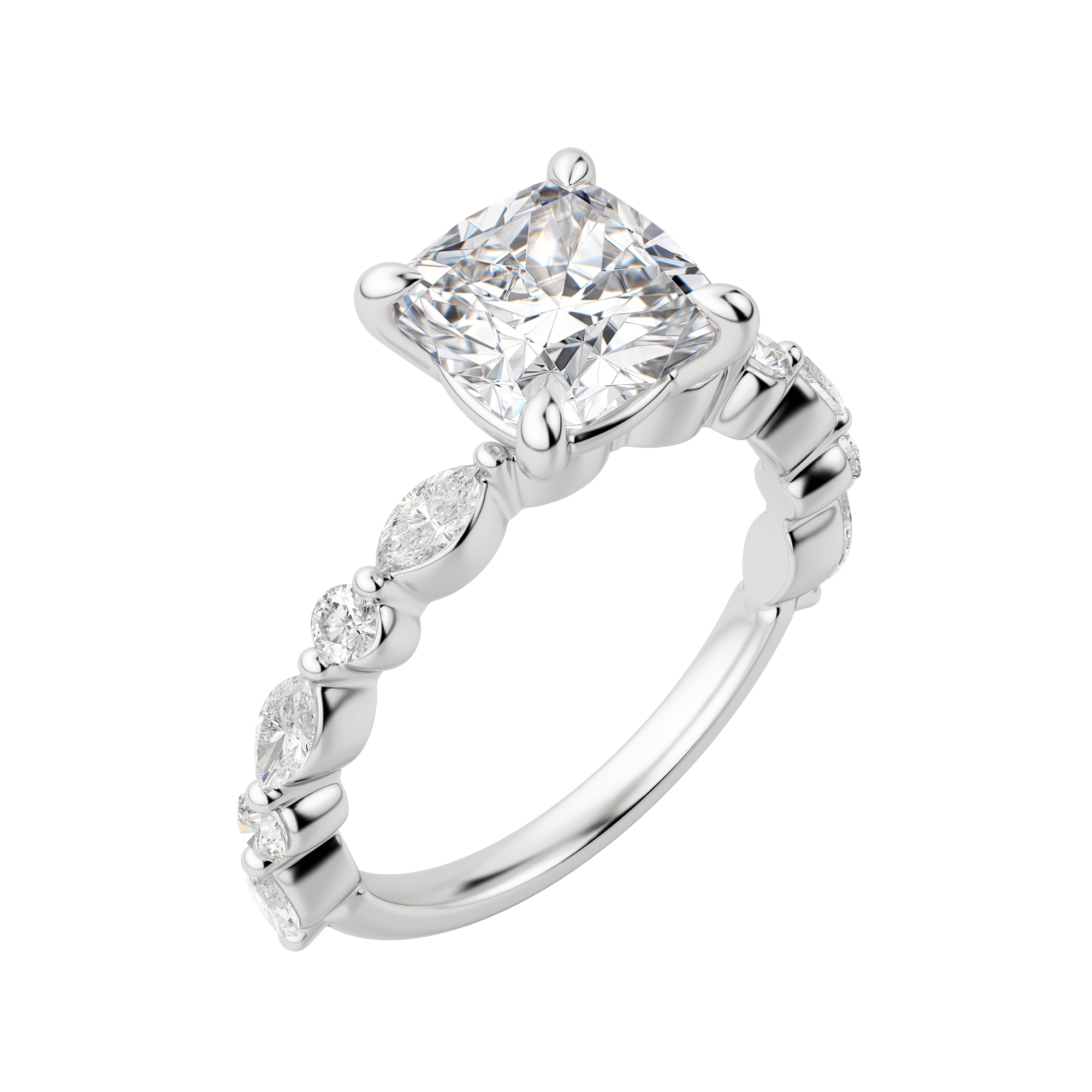 Gaia Cushion Cut Engagement Ring, Default, 18K White Gold, Platinum, 