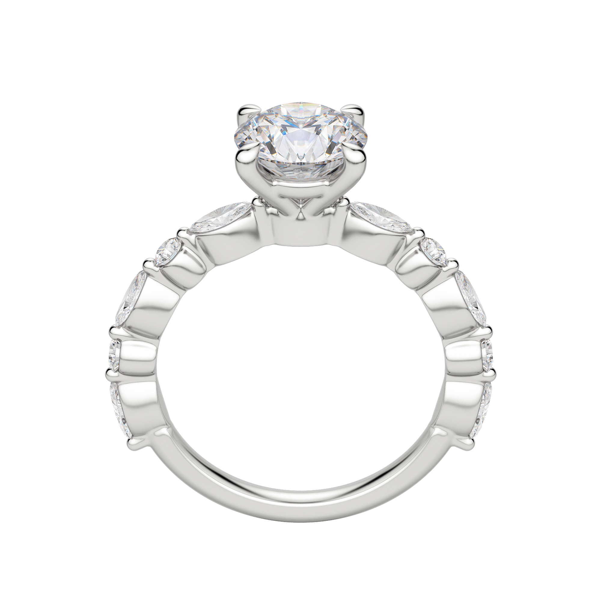 Gaia Round Cut Engagement Ring, Hover, 18K White Gold, Platinum, 