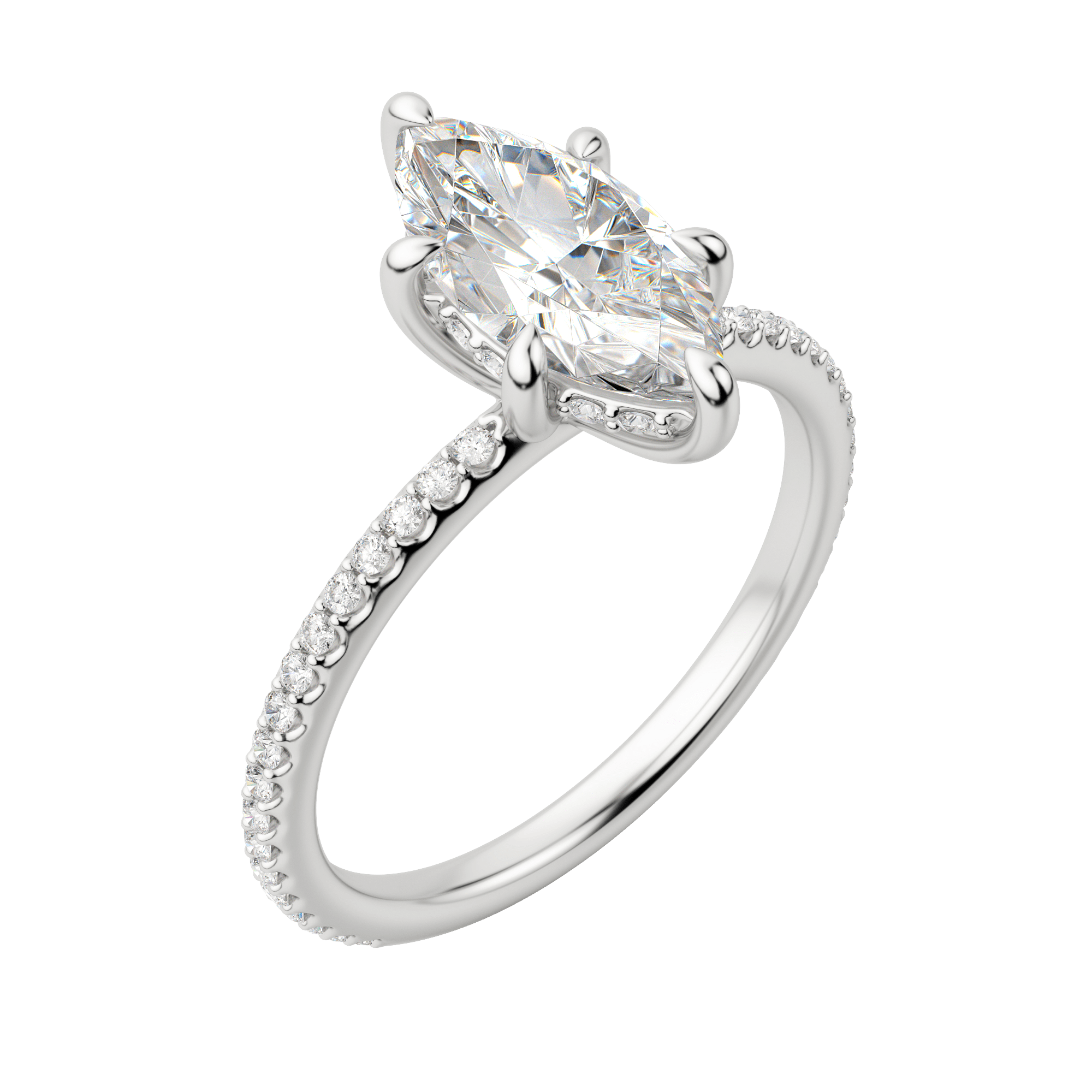Hera Accented Marquise Cut Engagement Ring, Default, 18K White Gold, Platinum, 