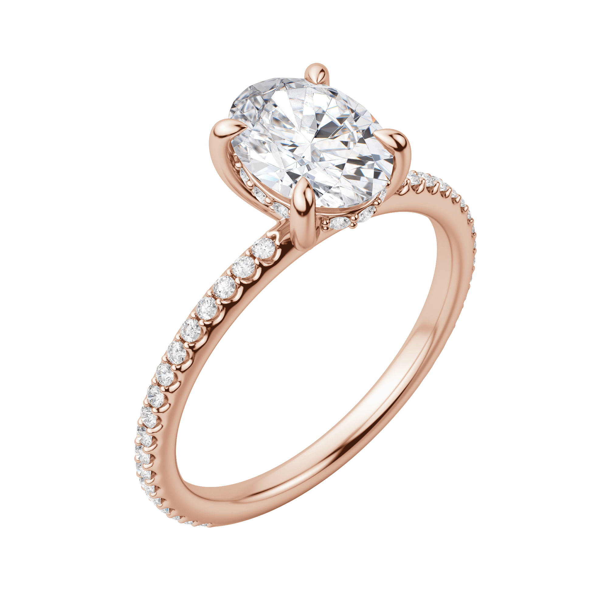 Hera Accented Oval Cut Engagement Ring, Default, 14K Rose Gold, 