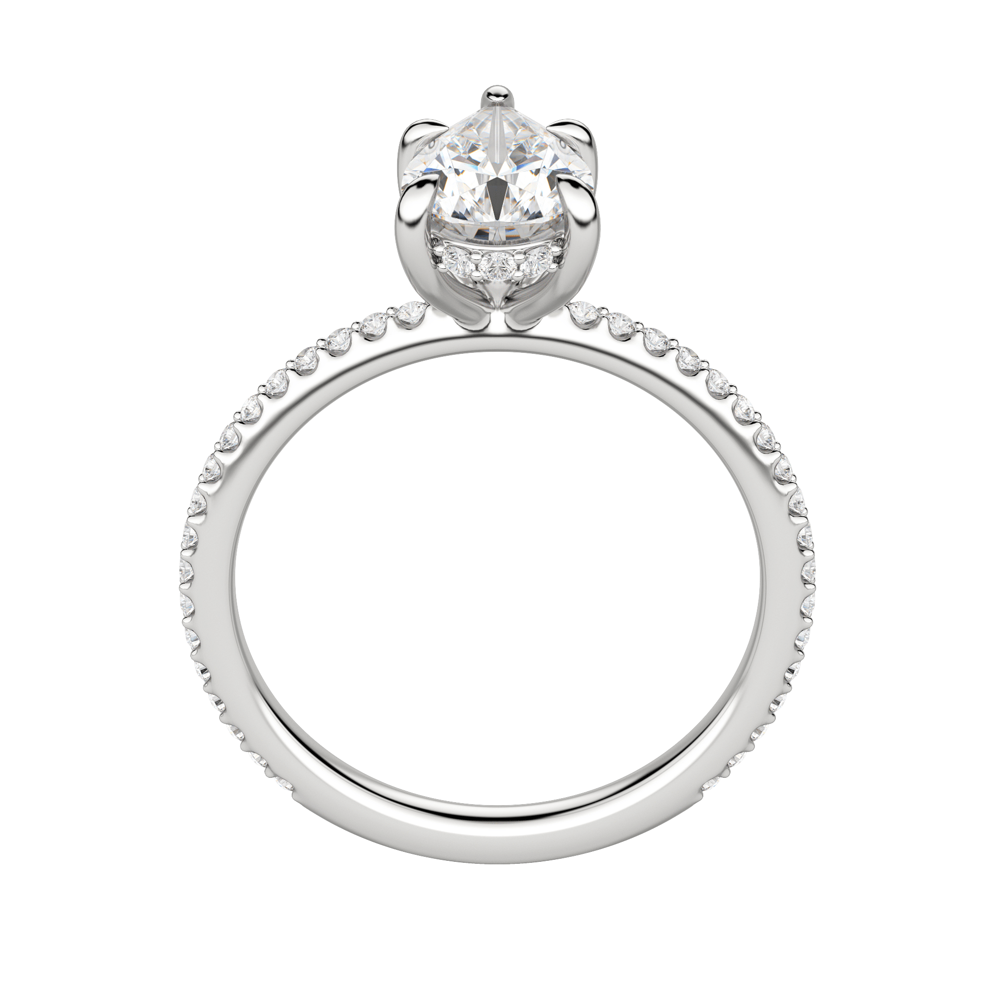 Hera Accented Pear Cut Engagement Ring, Hover, 18K White Gold, Platinum, 