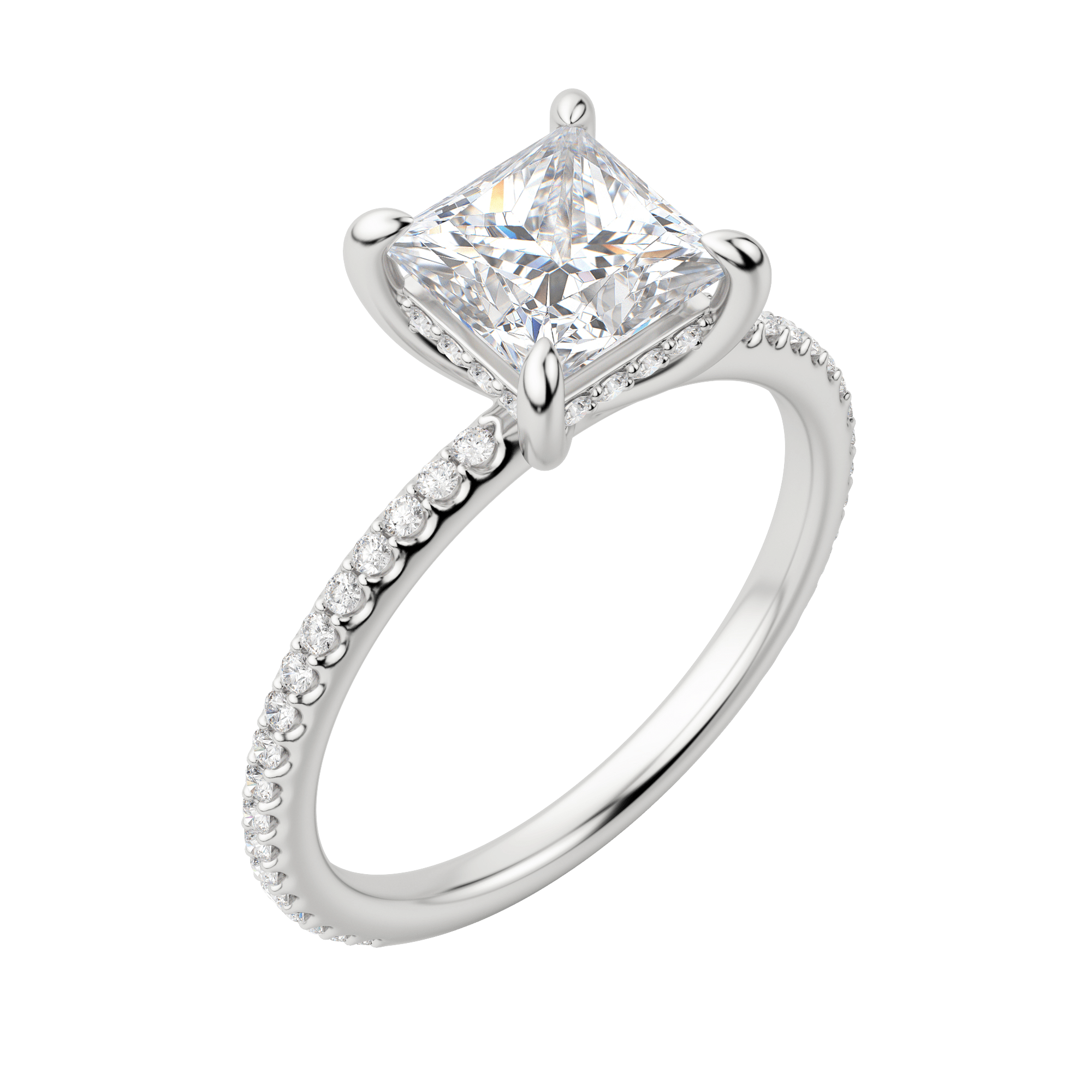 Hera Accented Princess Cut Engagement Ring, Default, 18K White Gold, Platinum, 