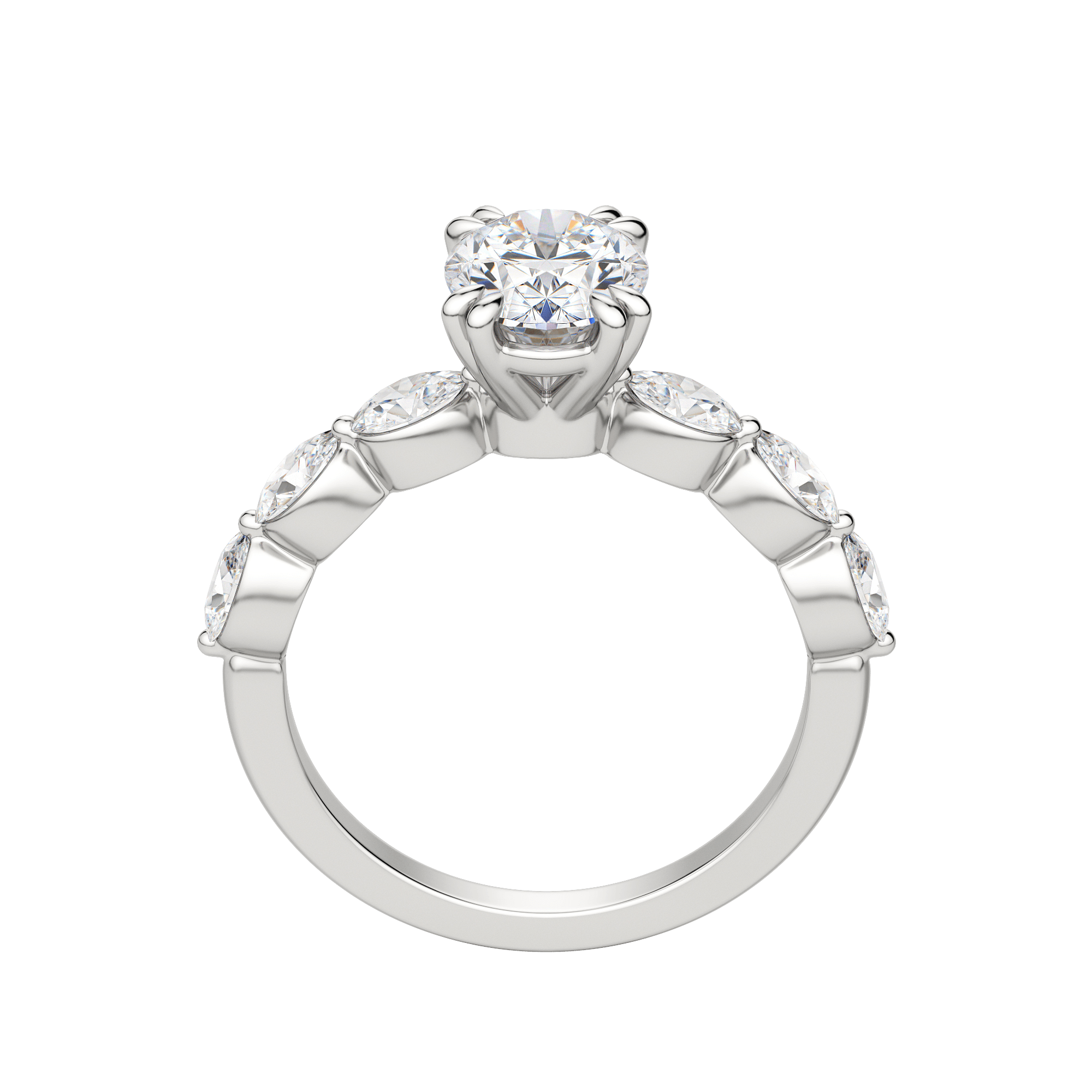 Juno Oval Cut Engagement Ring, Hover, 18K White Gold, Platinum, 