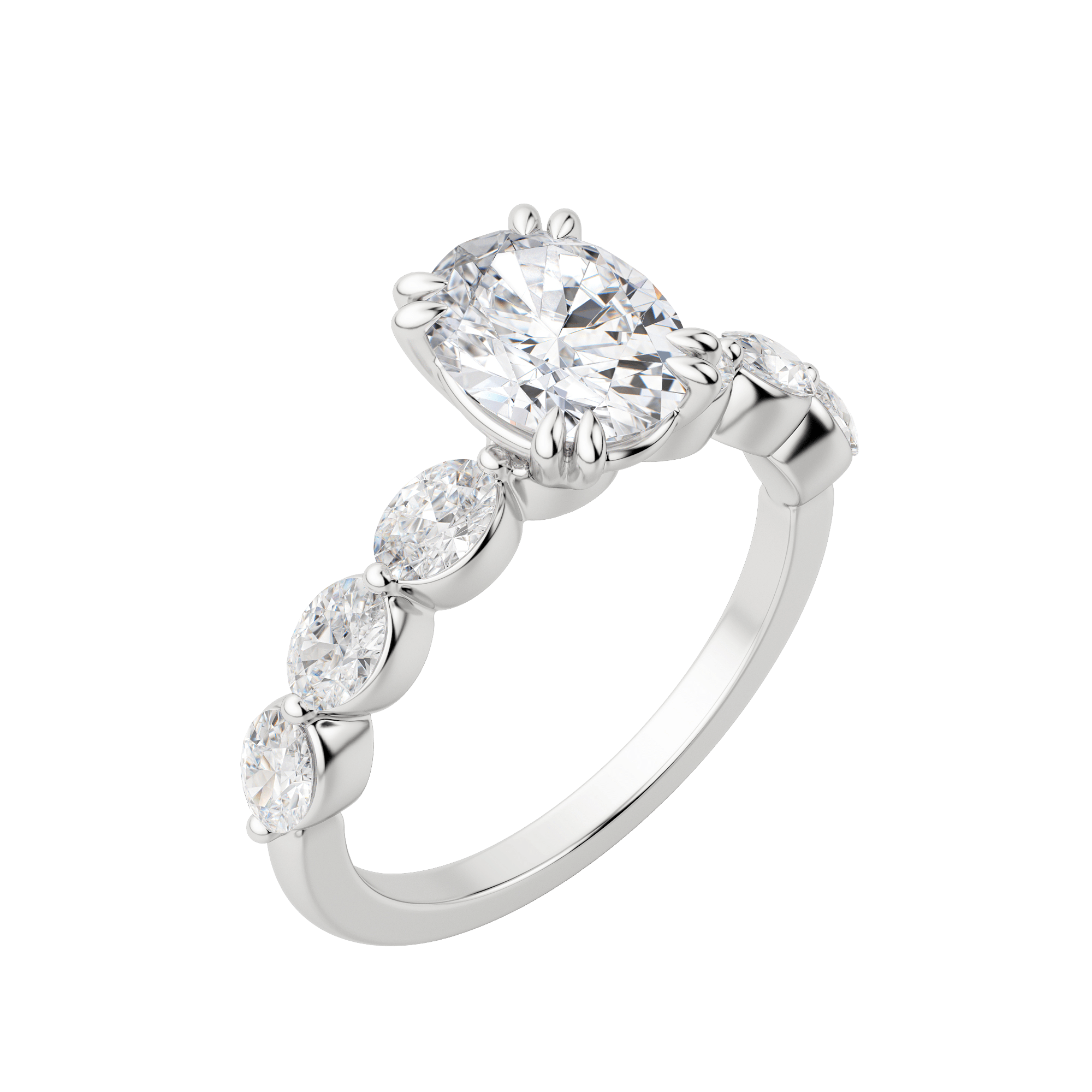 Juno Oval Cut Engagement Ring, Default, 18K White Gold, Platinum, 